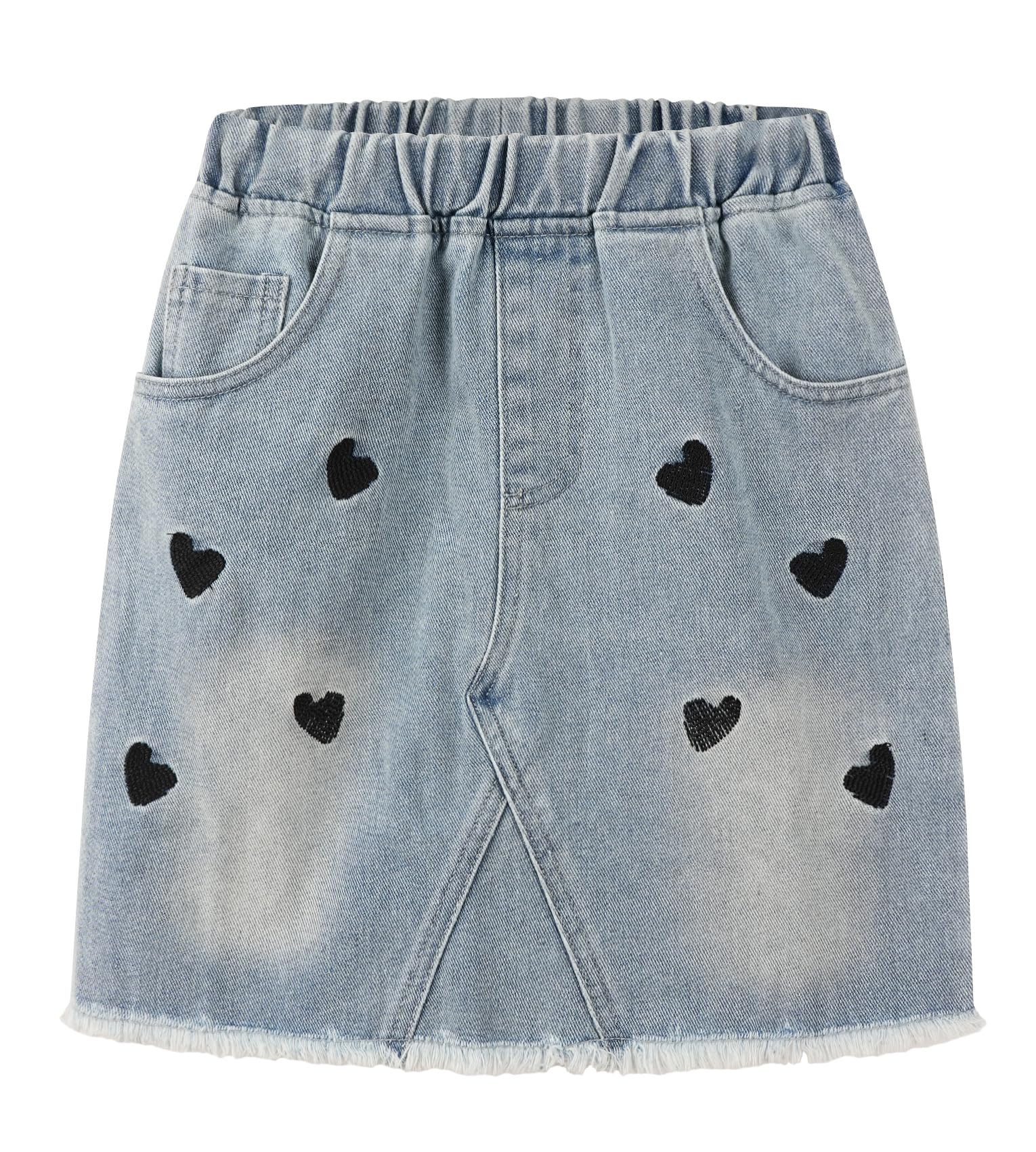 SEAUR Jupe en Jean Fille Mini Jupe Denim Décontractée Confortable Fille Jupe Courte Coton Taille Élastiquée Droite 4-8 Ans