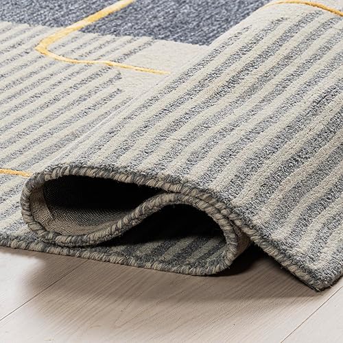 Miniatura 6 de nuLOOM Shelley - Alfombra abstracta de lana a rayas, 6 x 9, azul