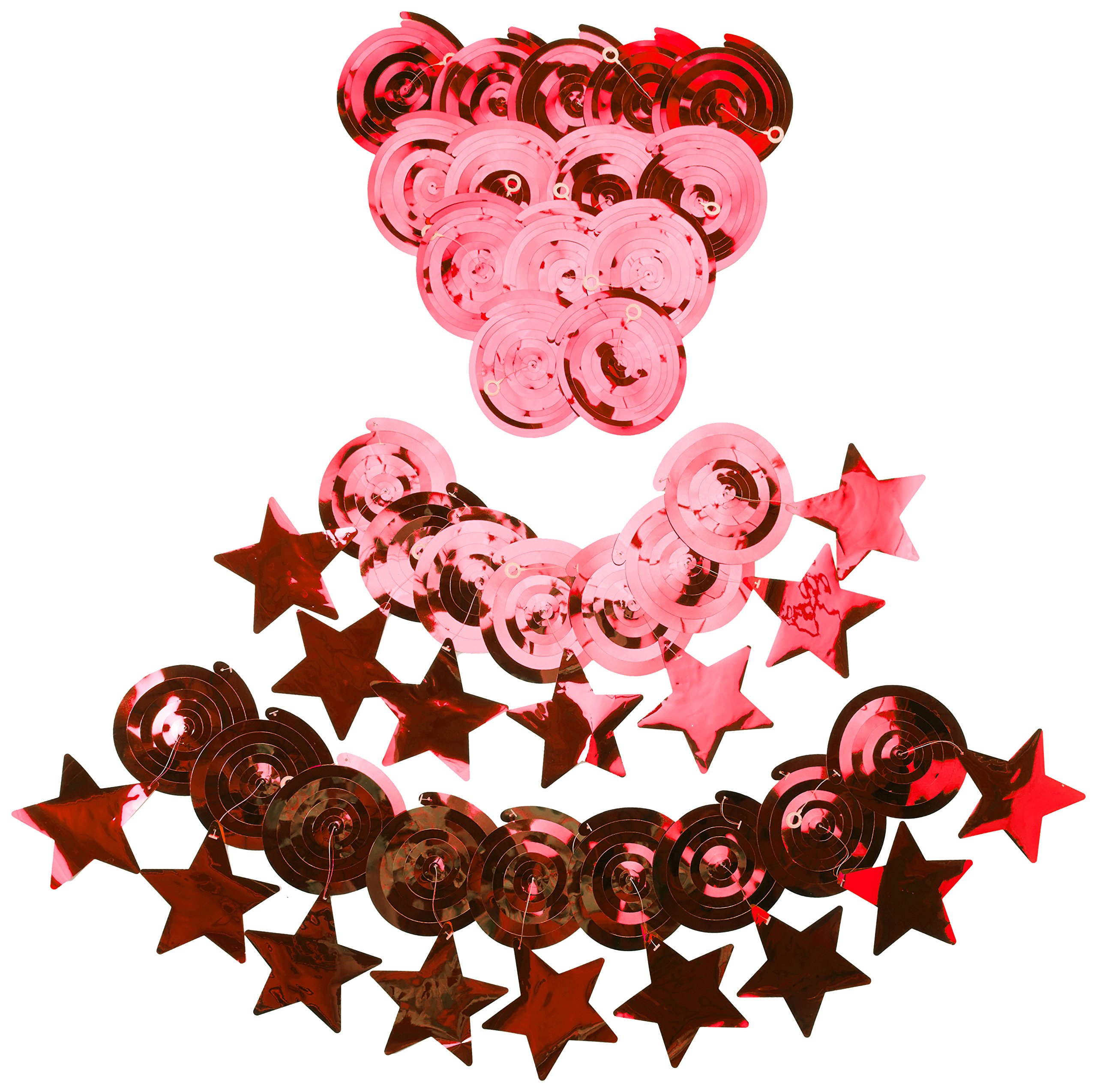 Apple Red Shooting Stars Hanging Foil Swirls - 18" & 24" (30 Pcs) - Party Decorations for Birthdays, Graduations, and Festive Events