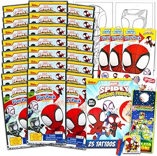 Spidey and Friends Mini Party Favors Set for Kids - Bundle with 24 Mini Spidey and Friends Grab n Go Play Packs with Coloring Pages, Stickers, More (Spidey and Friends Birthday Party Supplies)