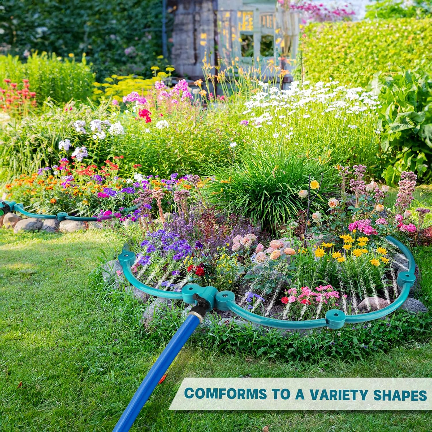 4 Pcs 360° Tree Water System Tree Root Watering Ring 20 Inch Circle Sprinkler Irrigation Slow Release Targeted Water with Y Hose Splitter for New Tree Outdoor Plants Raised Garden Beds (Green, Large)