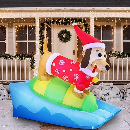 Joiedomi 5-Foot Christmas Puppy Inflatable - LED Lighted Dachshund Yard Decoration For Outdoor Holiday Display
