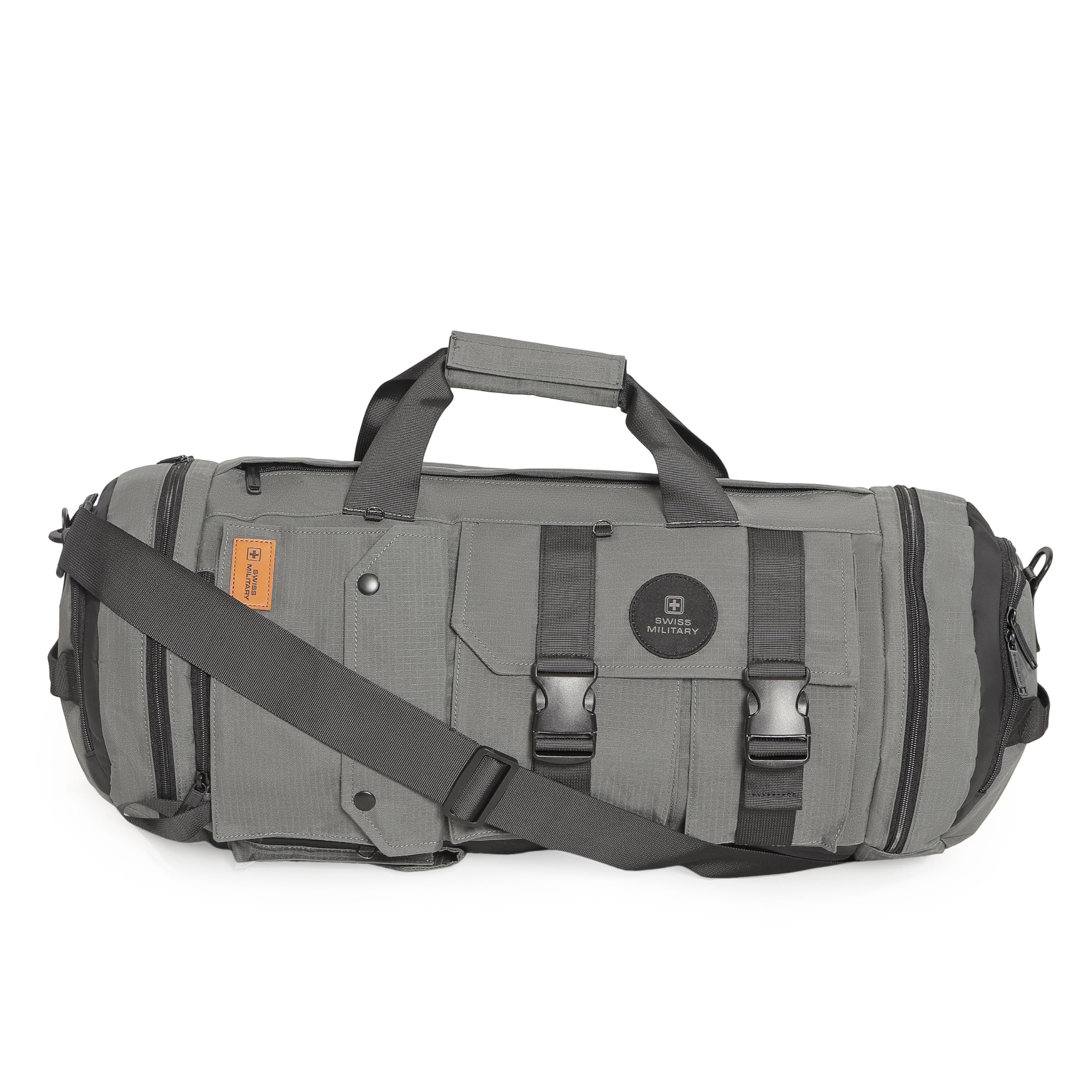 nelson convertible backpack cum duffle bag with shoe compartment, quick access pocket, 43l spacious travel gym bag for men & women, water-resistant durable polyester - grey