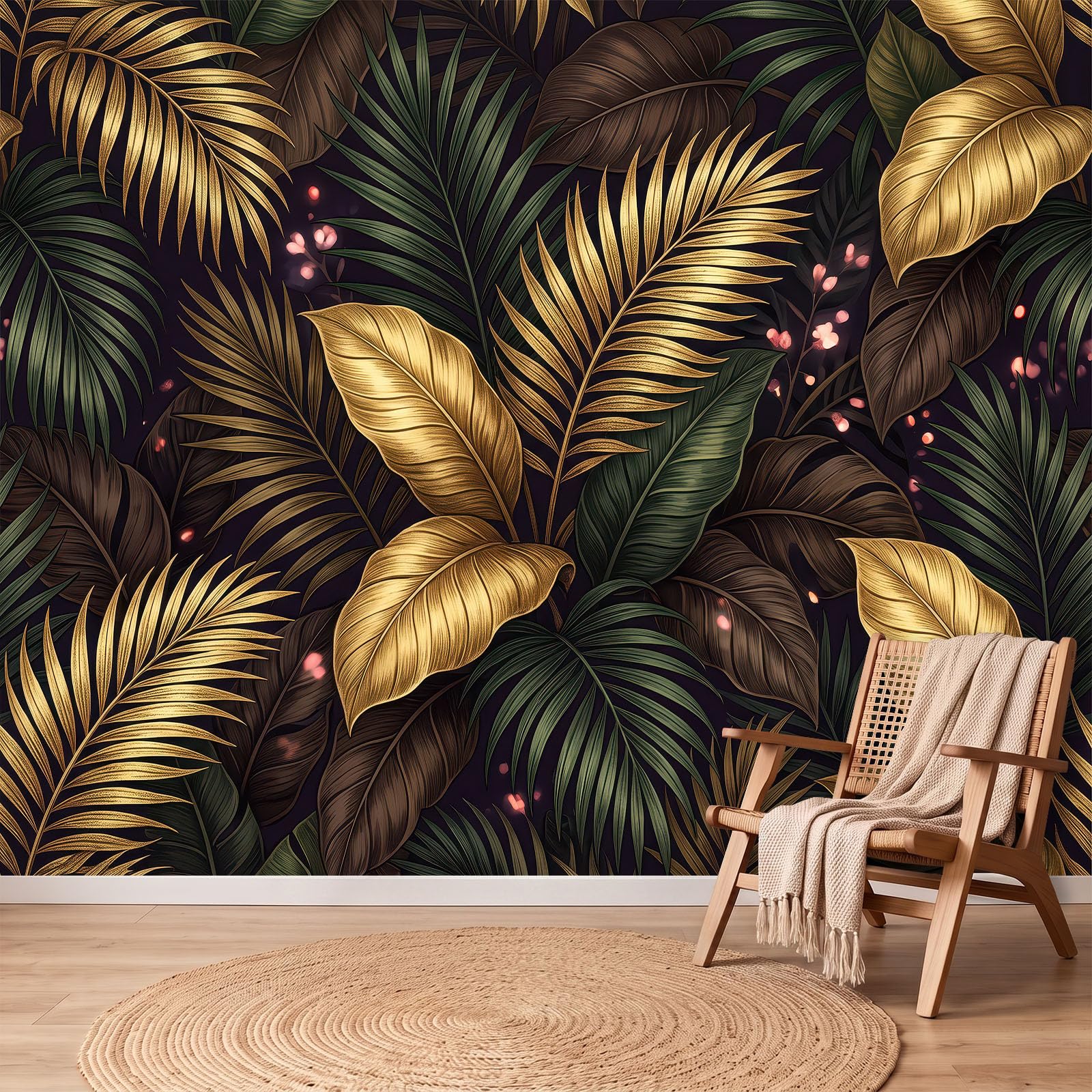 Fototapeta z włókniny liście palmowe metaliczne Glamour efekt 3D 400 x 280 cm, liść roślin wysokiej jakości tapeta z włókniny, do salonu, okładzin ściennych