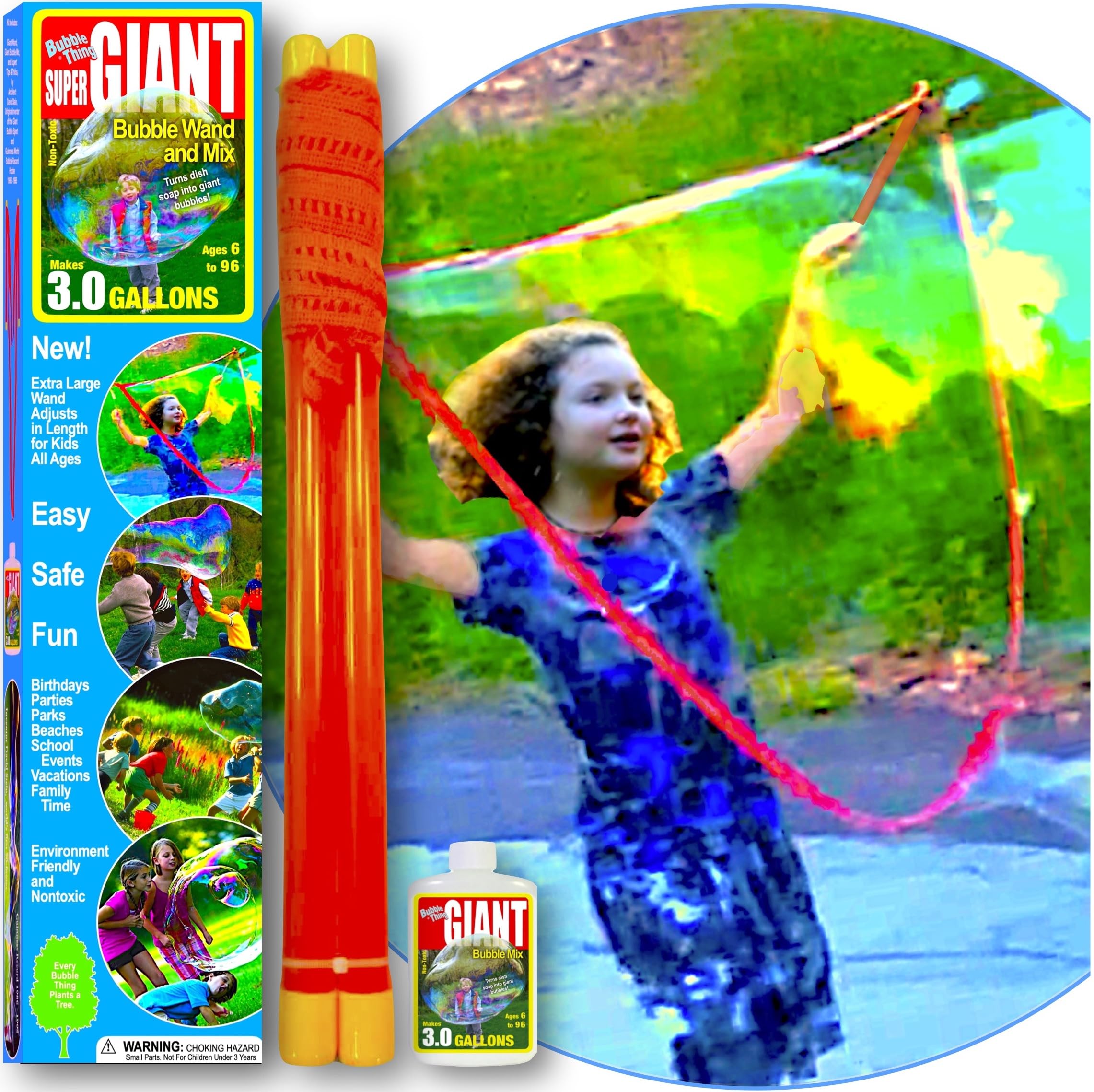 BUBBLE THING Giant Bubble Wands and Giant Bubble Mix Powder | Makes 3 Gallons Giant Bubble Solution