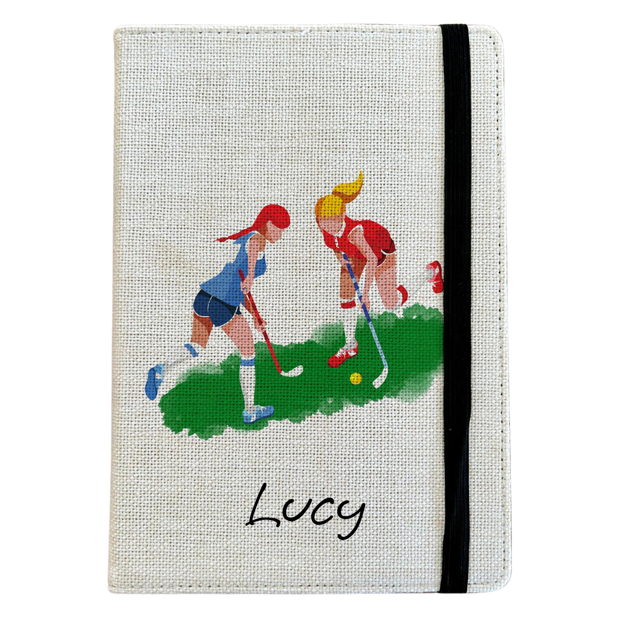 Personalised Hockey A5 Notebook - Custom Sports Lined Journal - Reusable Training Notebook Cover - Linen Hardback Journal Cover Gift