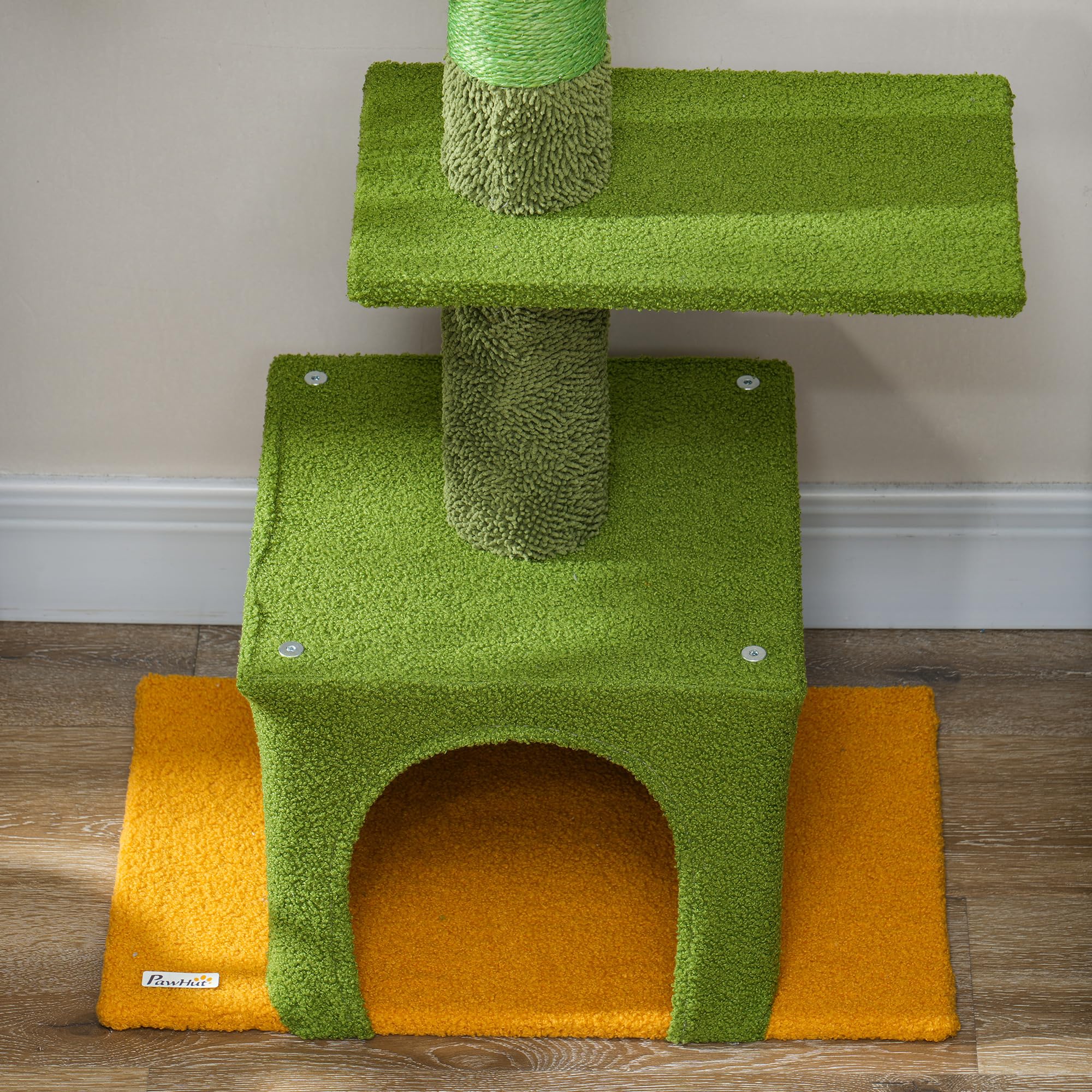 PawHut Kratzbaum Deckenhoch Katzenbaum 230-275 cm mit Katzenhöhle Grün | Katzenkratzbaum, Kratzstämmen, Spielball, Katzenmöbel mit Kippschutz