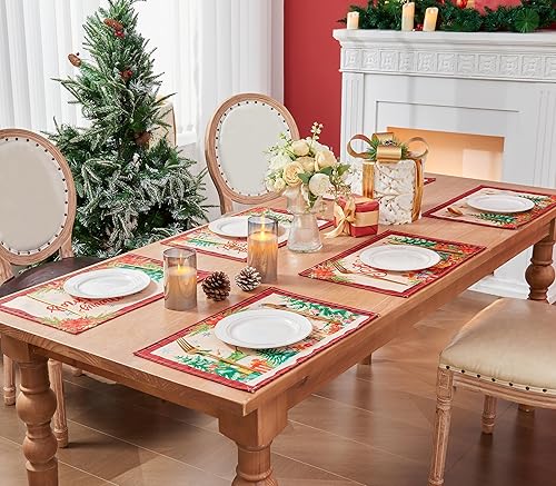 Miniatura 2 de Juego de 6 manteles individuales de Navidad para mesa de comedor, tapetes de lino de 18 x 12 pulgadas, decoración del hogar y decoración de cocina