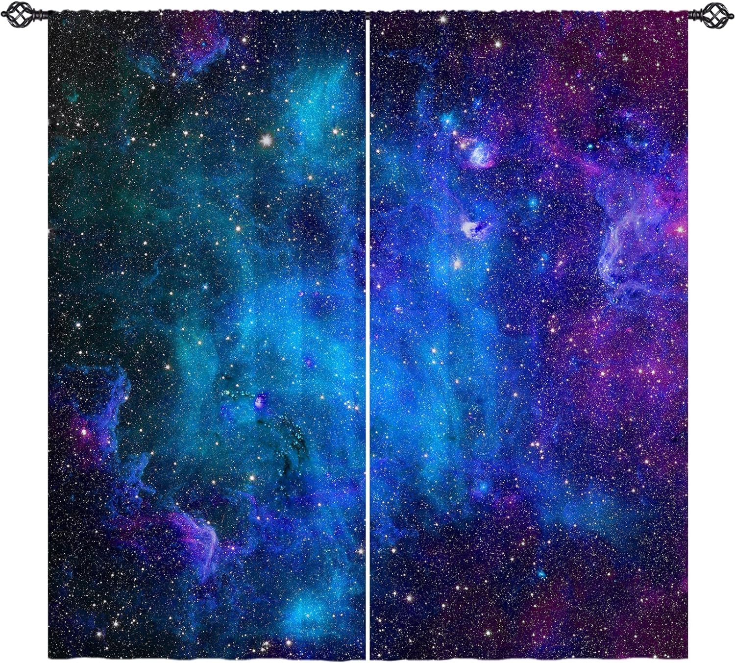 Galaxy Space Curtains W52 x L84 Inch Kids Blue Nebula Star Constellation Planet Universe Starry Stars Rod Pocket Print Pattern Window Drapes for Boys Girls Teen Bedroom Playroom 2 Panels