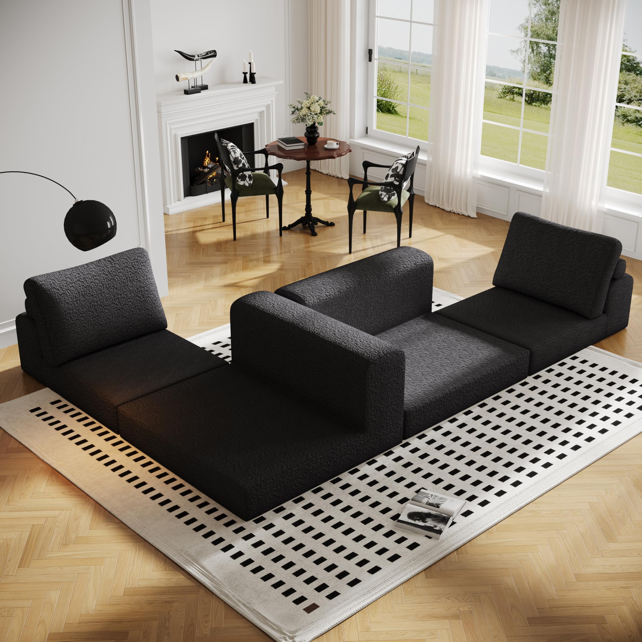 Cloud - Sofá modular modular combinado para sala de estar, sofá modular único de tela de punto con 2 almohadas, sofá modular cómodo de 2 plazas sin montaje (negro) 7