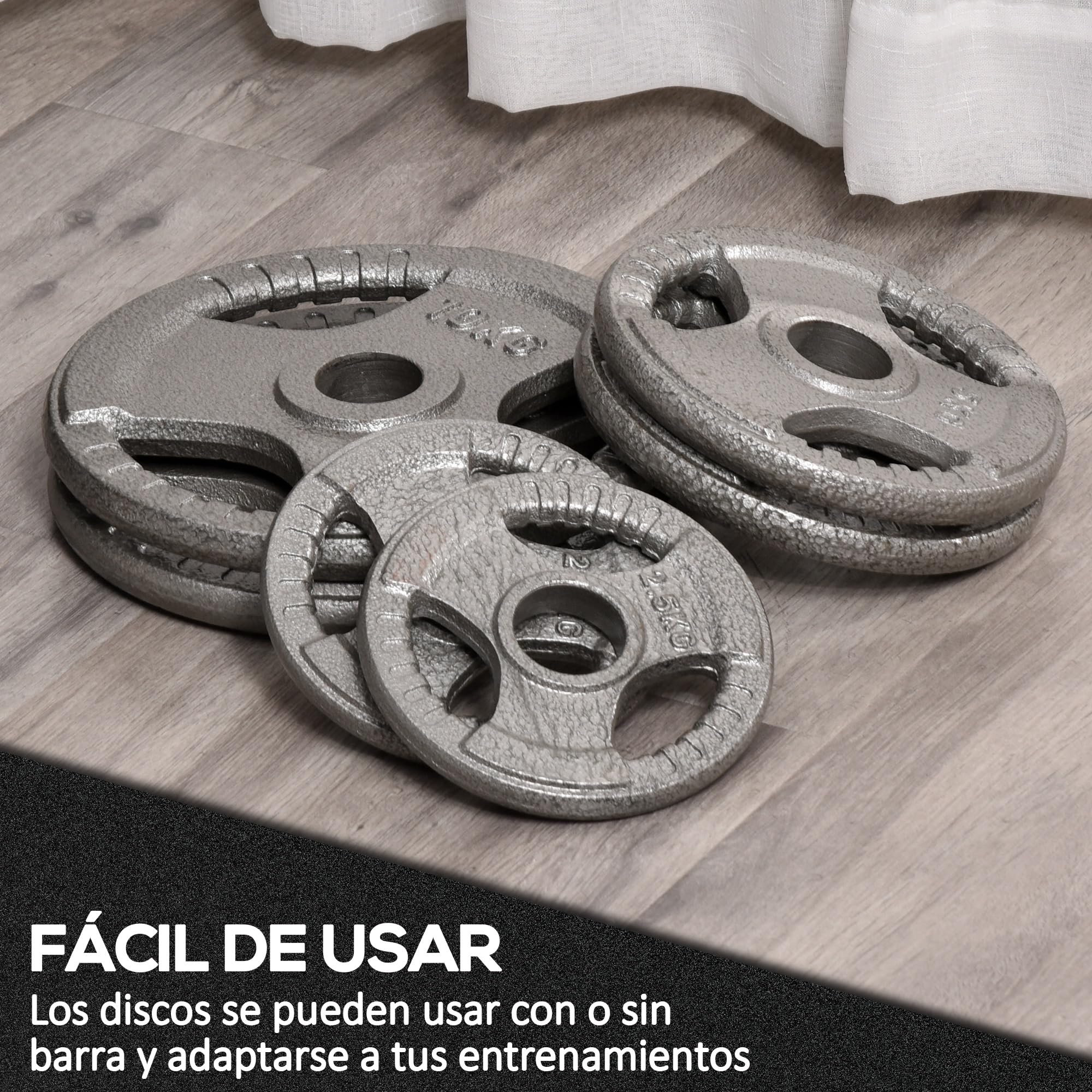 HOMCOM Juego de 6 Discos de Pesas de Acero Olímpicos Total 35 kg Plata | 2x10 kg, 2x5 kg, 2x2,5 kg, Orificio Central de Ø54 mm, Entrenamiento en Casa Gimnasio