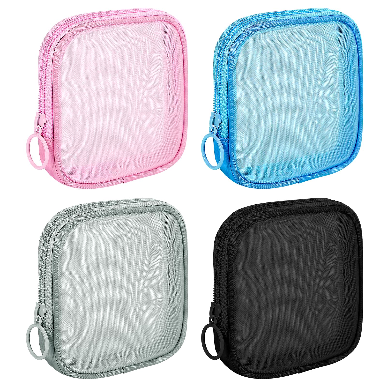 Sinzip 4 Pieces Mini Zipper Nylon Mesh Pouch, Mesh Cosmetic Bags Makeup Bags, Multipurpose Travel Toiletry Bags for Office Supplies and Travel
