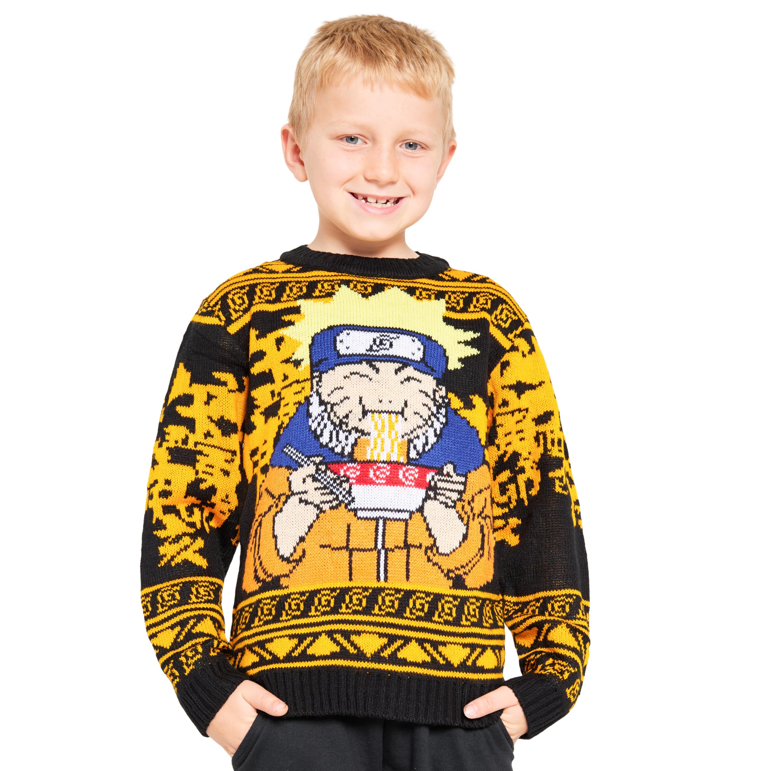 NARUTO Christmas Jumper Kids Festive Christmas Sweater Official Merchandise Anime Clothes for Boys 9-16 Years Kids Gifts (15-16 Years, Black/Yellow)