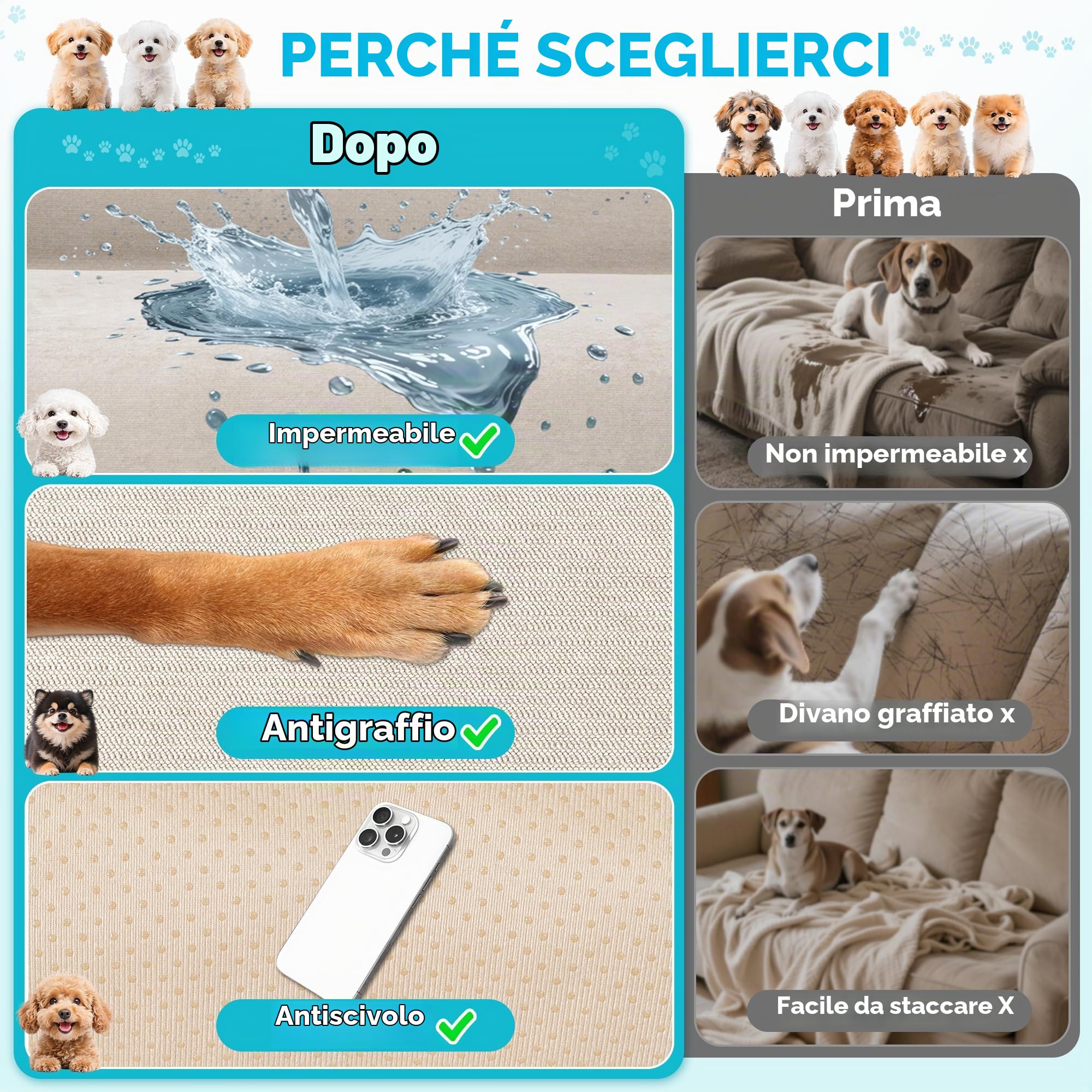 Loiion Copridivano Grande Impermeabile 3 Posti, Copridivano Impermeabile Cane, Mobili Protector Copridivani Impermeabile Resistente Alle Macchie E Ai Graffi per Cani e Gatti, Marrone Chiaro, 380x230cm