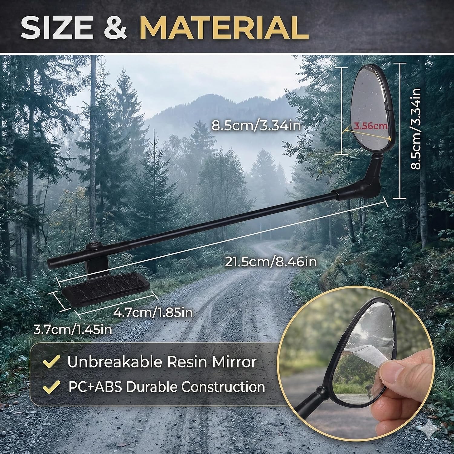 Bike Helmet Mirror, 21.8cm (8.6in) Long Arm Rearview Mirror for Cycling, 360° Adjustable HD ABS Plated Mirror with Hook and Loop Mount, Fits Road & Mountain Bicycle Helmets (2)