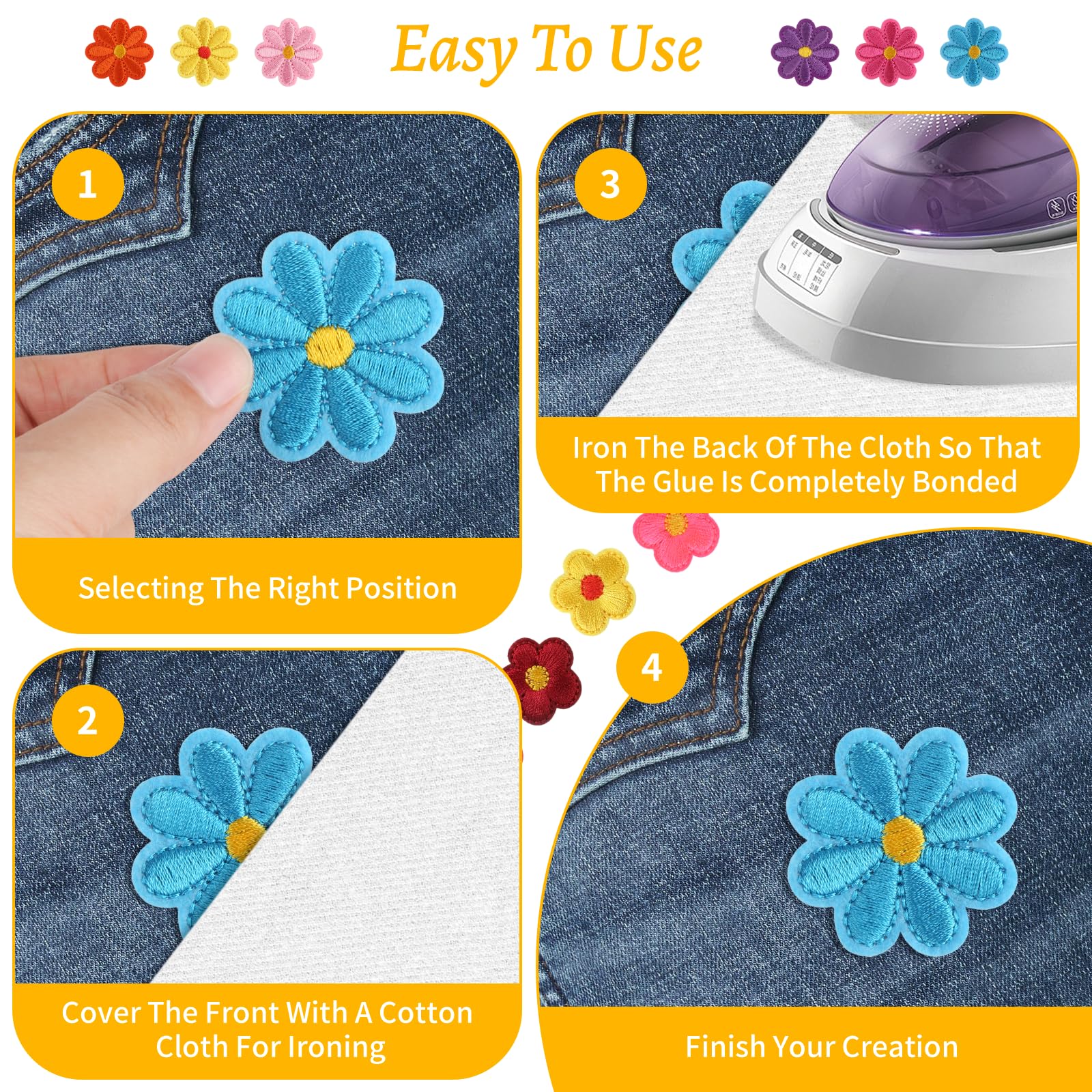 SLAXJNE Pack De 20 Écussons Thermocollants Marguerite Vêtements Décoratifs