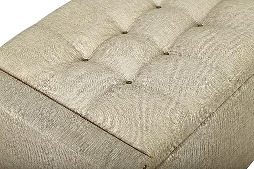 Miniatura 35 de Adeco Otomana de almacenamiento, banco tapizado rectangular de piel sintética con patas de madera, reposapiés, mesa de café para sala de estar,