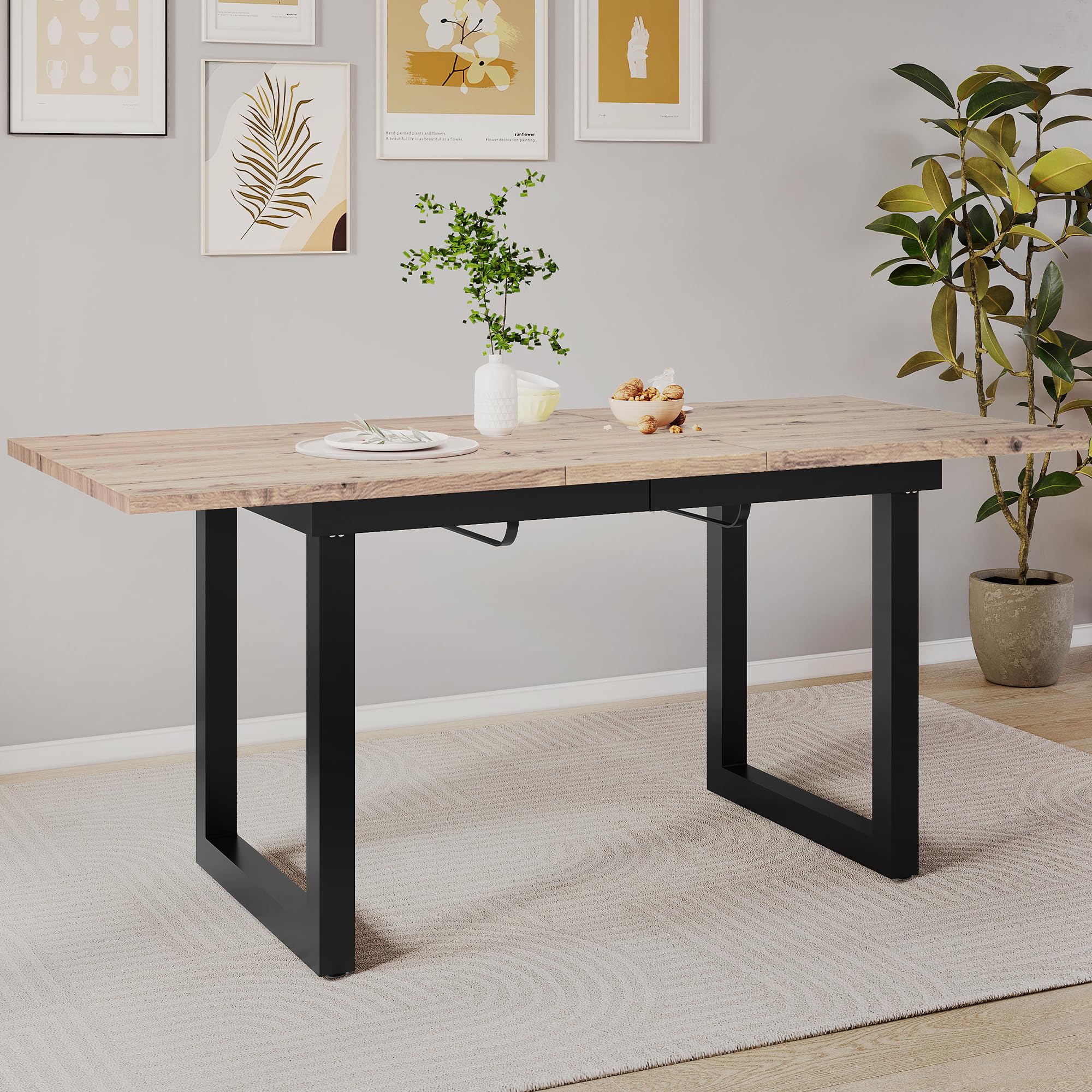 Mesa de comedor extensible 140/180 x 80 x 75 cm, estilo industrial, MDF con aspecto de roble, marco negro, ahorra espacio, estable, ideal para comedores modernos, capacidad