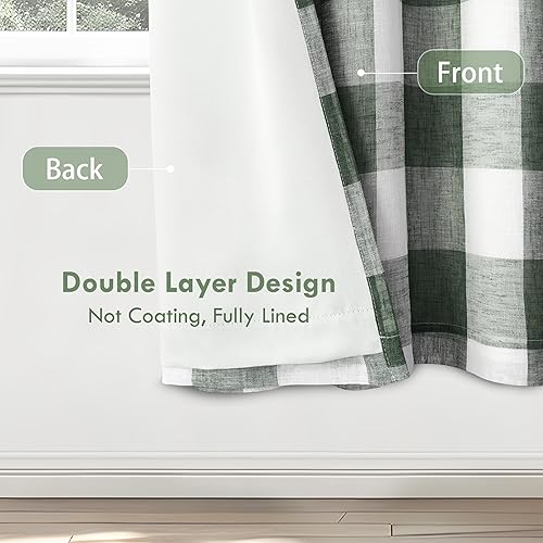 Vista 243 de DriftAway - Cortinas de ojales opacas, patrón a cuadros, forro térmico con aislamiento, blackout, impresas a cuadros, 2 capas, juego de 2 paneles
