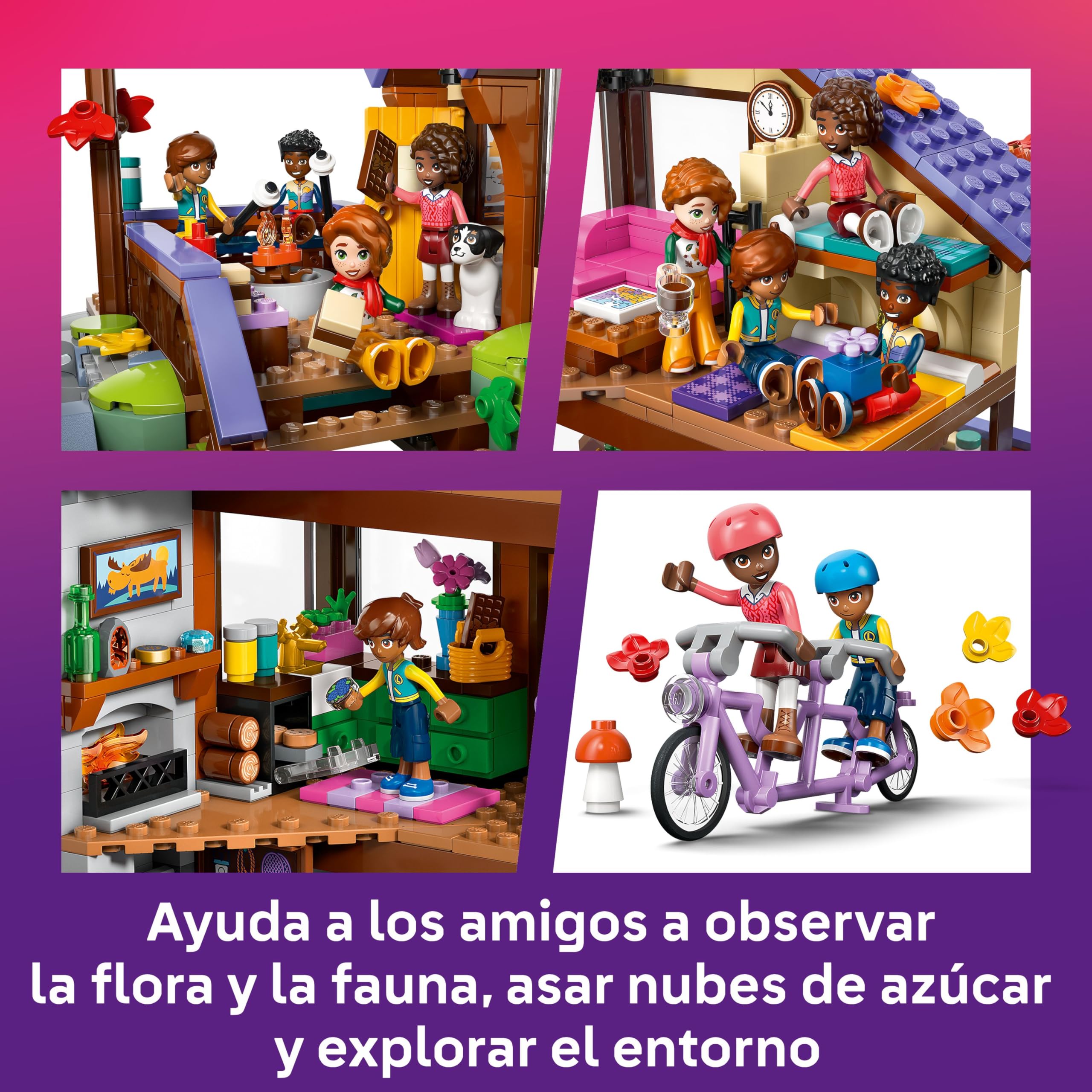 LEGO Friends Acogedora Cabaña Otoñal en el Bosque – Casa de Juguete en Miniatura con 4 Mini Muñecos, 2 Figuras de Mascotas, Animales y Accesorios – Regalo de Cumpleaños para Niñas de 9+ Años – 42705