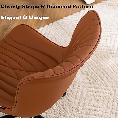 Miniatura 4 de YOUTASTE Silla de oficina marrón café, moderna silla de escritorio sin brazos con ruedas, ajustable, giratoria, mecedora, sillas de estudio para