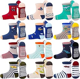 ELUTONG Toddler Baby Grip Socks-Cute Kid's Non Slip Socks-12 Pairs Of Baby’s Socks Suitable Baby Kids Aged 1-7 Years