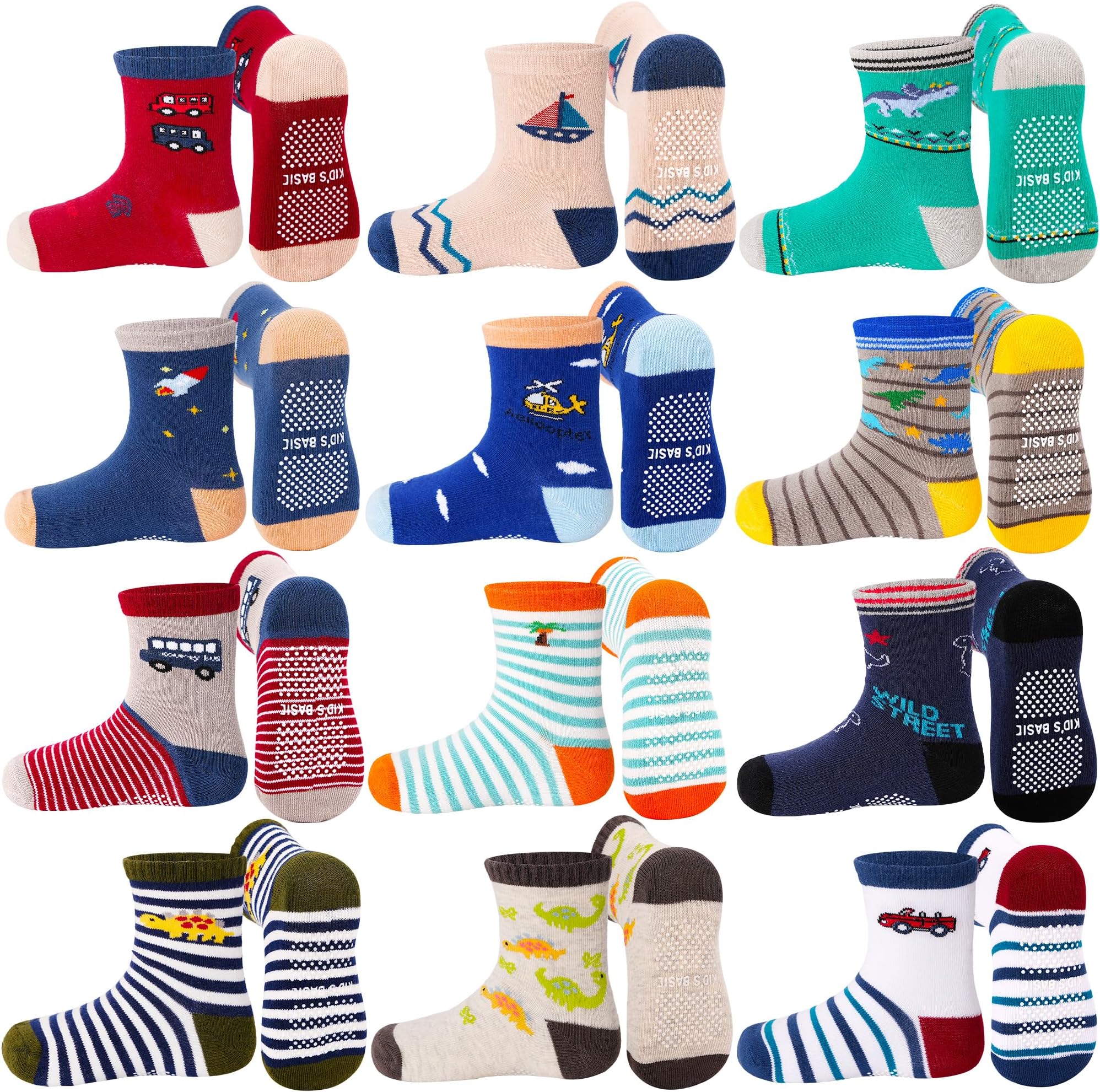 ELUTONG Toddler Baby Grip Socks-Cute Kid's Non Slip Socks-12 Pairs Of Baby’s Socks Suitable Baby Kids Aged 1-7 Years