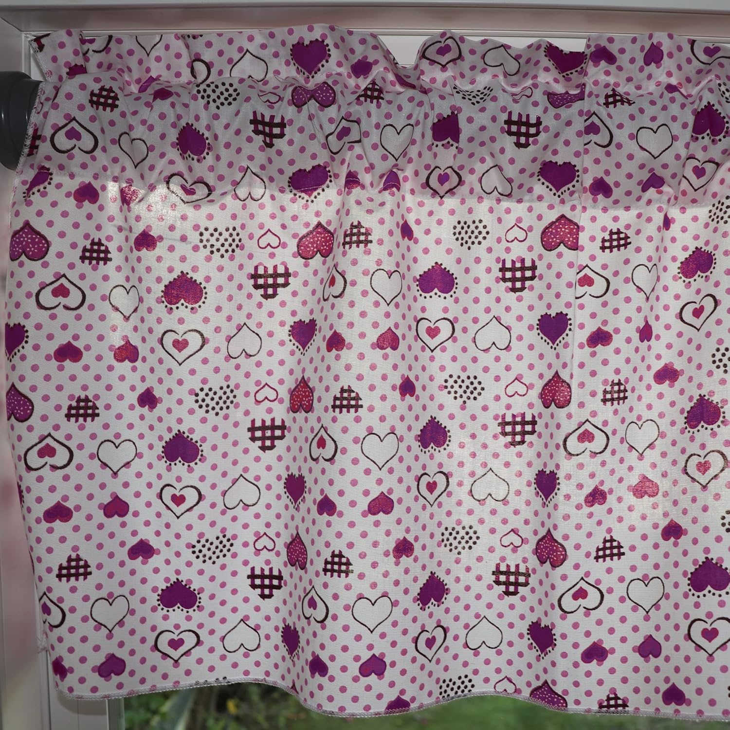 Zen Creative Designs Hearts and Dots Cotton Window Valance Home Décor Bedroom Nursery Kitchen Window (58" Wide x 24" Long, Green)