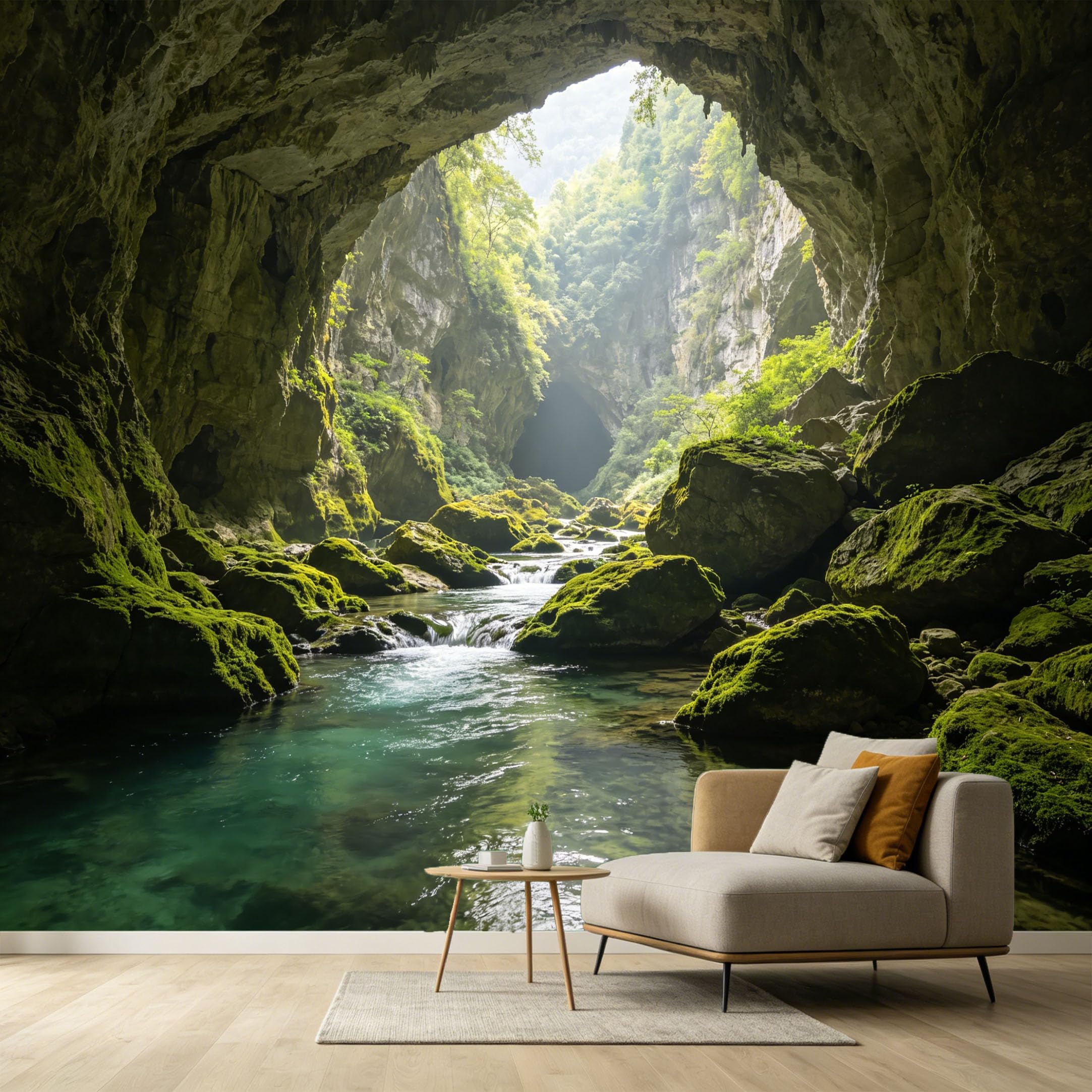 Custom Size Wall Murals Limestone Cave River Landscape 3D Trompe L'Oeil SelfAdhesive Wall Fabric Removable Large Wallpaper for Photo Living Room Interior Decor