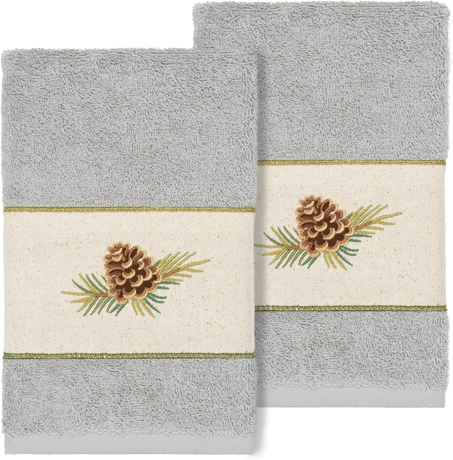 Pineland 2-Piece Bath Towel Set, Pine Branch Embroidery, Premium Turkish Cotton, Soft & Quick-Drying, 2 Bath Towels, Cream