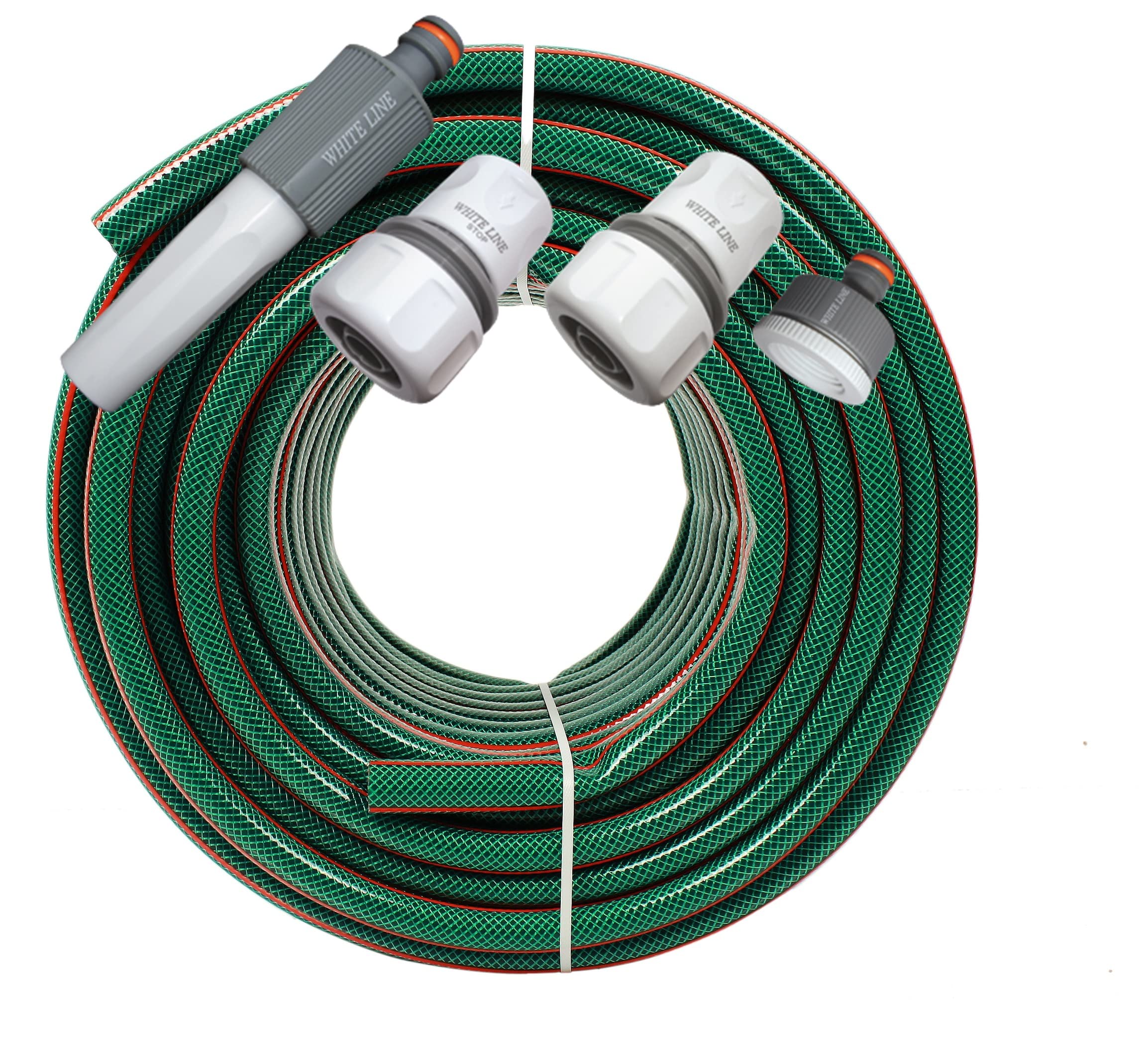 Gartenschlauch 3/4" Zoll 50m Grün Wasserschlauch Schlauch mit Armaturen : 4-tlg Adapter Set