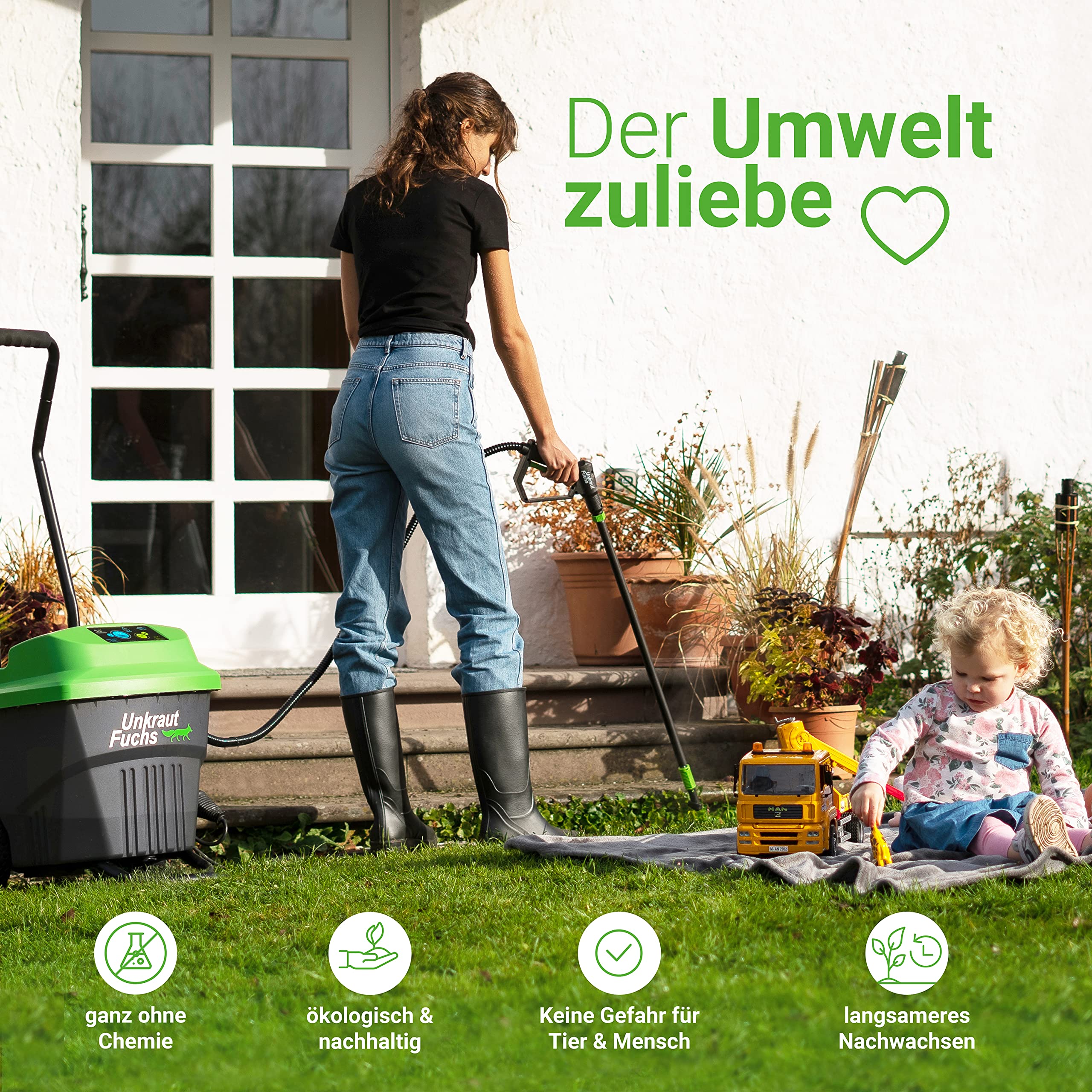 Désherbeur eau chaude - pour pavés, pelouse & jardin | Désherbeur électrique sans chimie/flamme/gaz (+ nettoyeur vapeur) | Unkrautfuchs