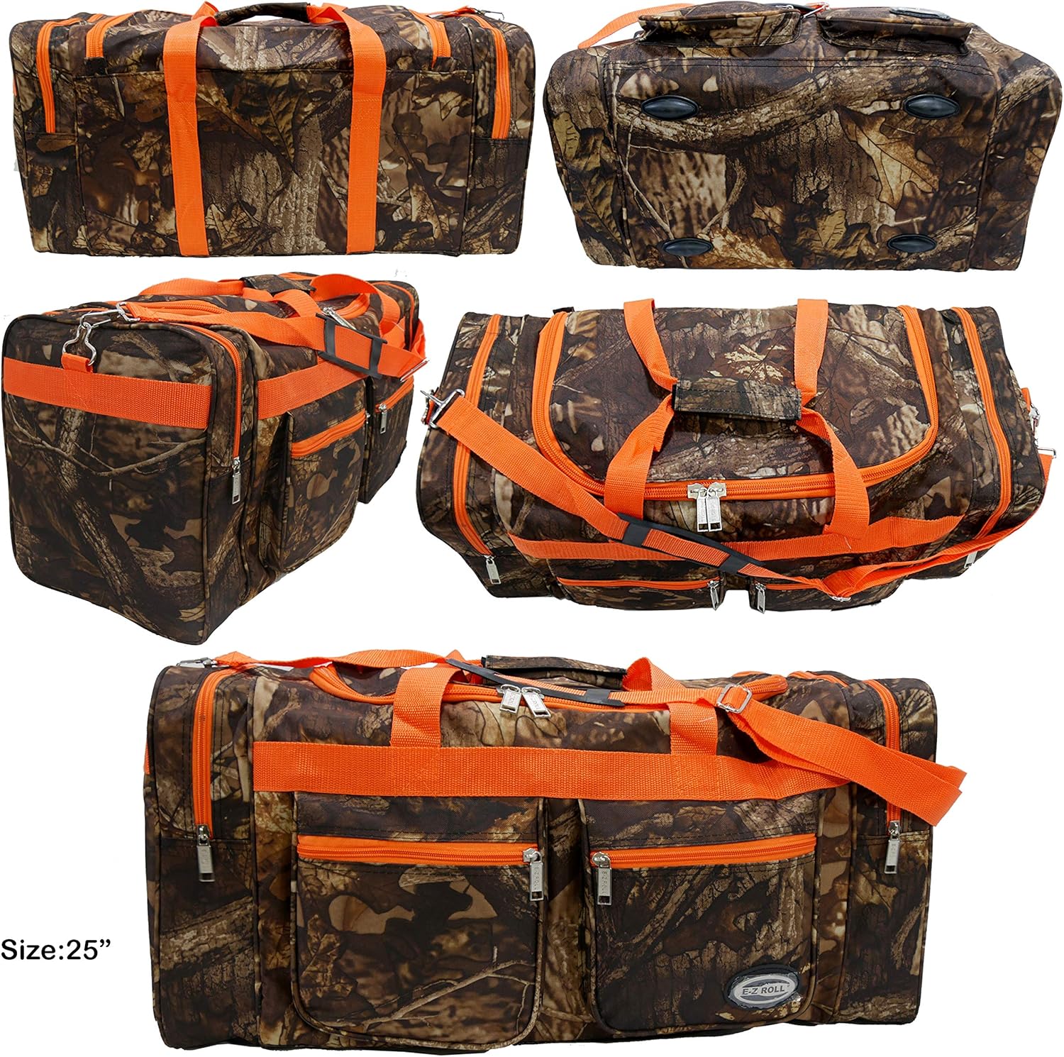 "E-Z Roll" 25" Tree Camouflage Duffel Bag/Travel Bag/Casual Bag/Sports Bag(Orange Trim)