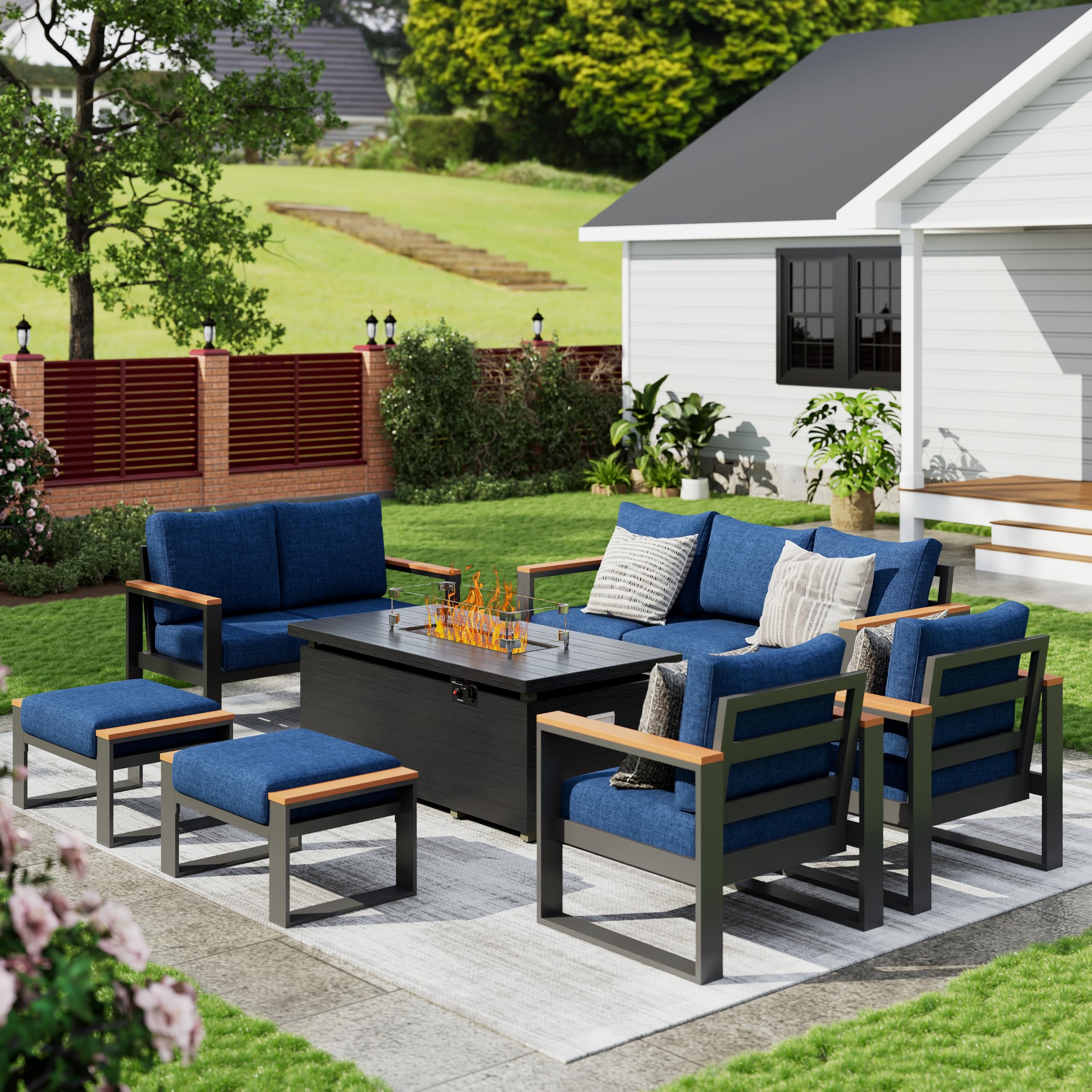 Sundale Outdoor Aluminum Patio Furniture Set with Fire Pit Table