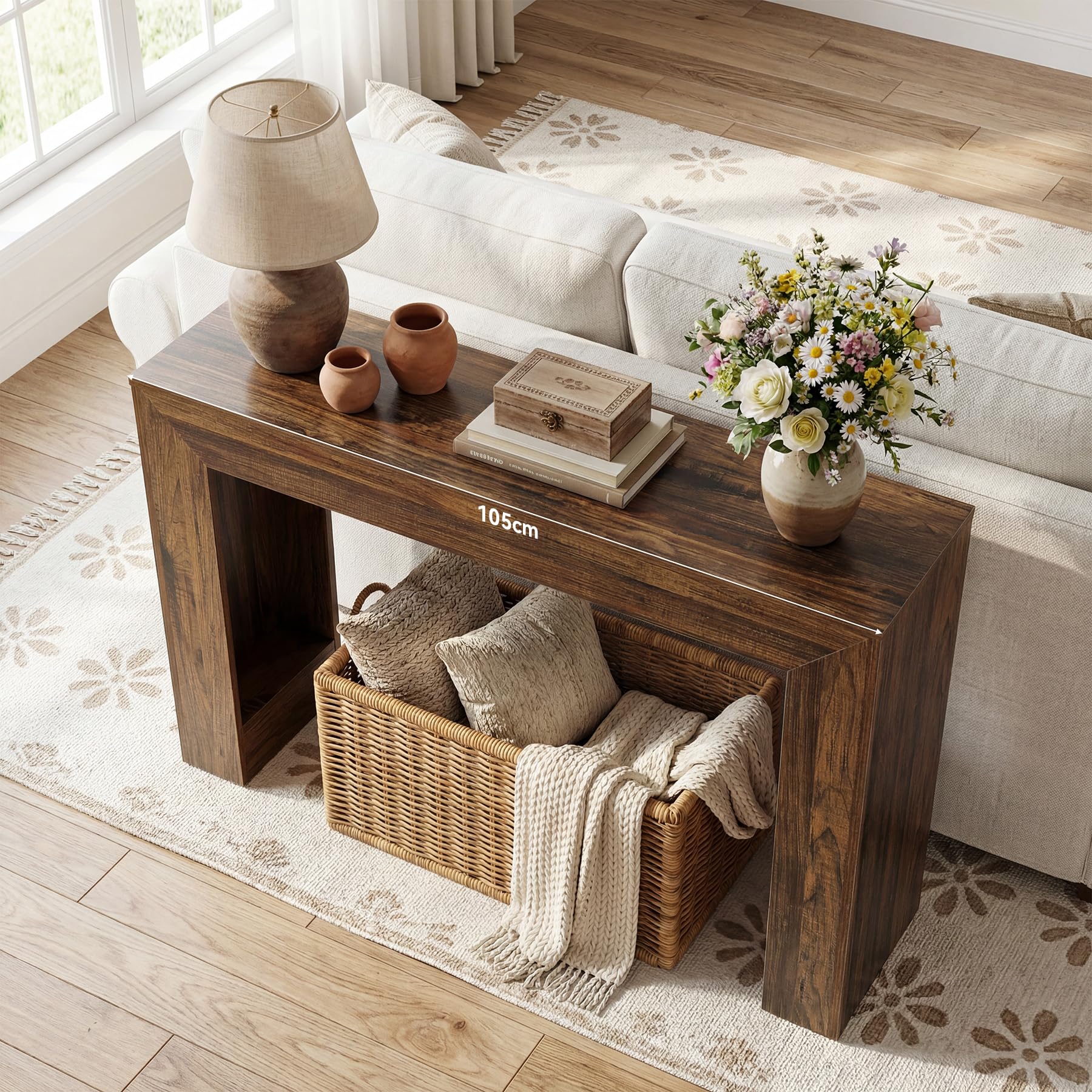 Tribesigns Konsolentisch 105 cm Flurtisch Für Eingangsbereich, Schmaler Tisch Hinter Couch, Farmhouse Konsolentisch Mit Stabiler Doppelbasis, Holzoptik Entryway Table Für Flur Wohnzimmer, Braun