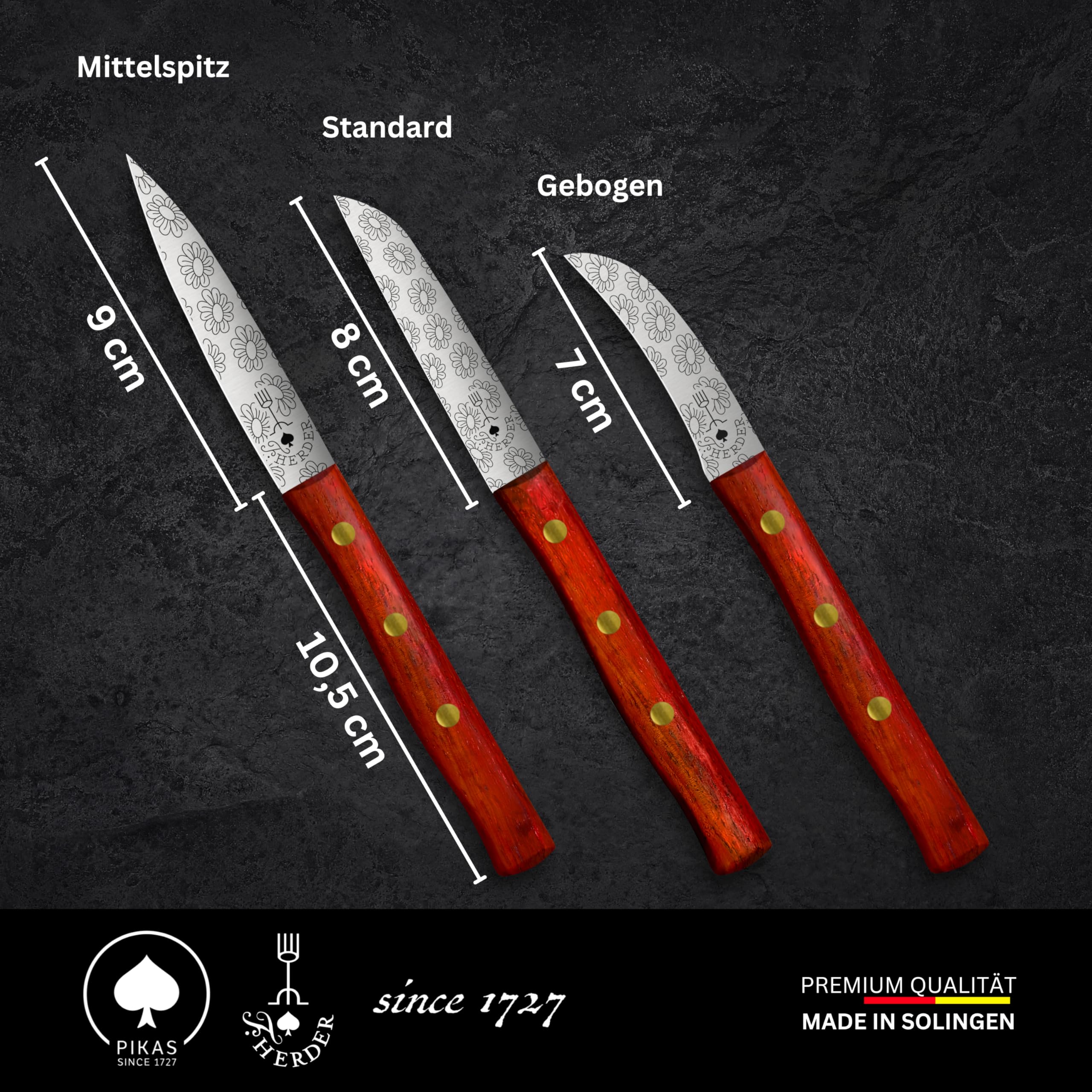 Premium Gemüsemesser - Extra Scharf, Allzweckmesser, Padouk, Solingen, Schälmesser, Küchenmesser, Kneipchen, edler Holzgriff, Rostfrei, besonderes Geschenk