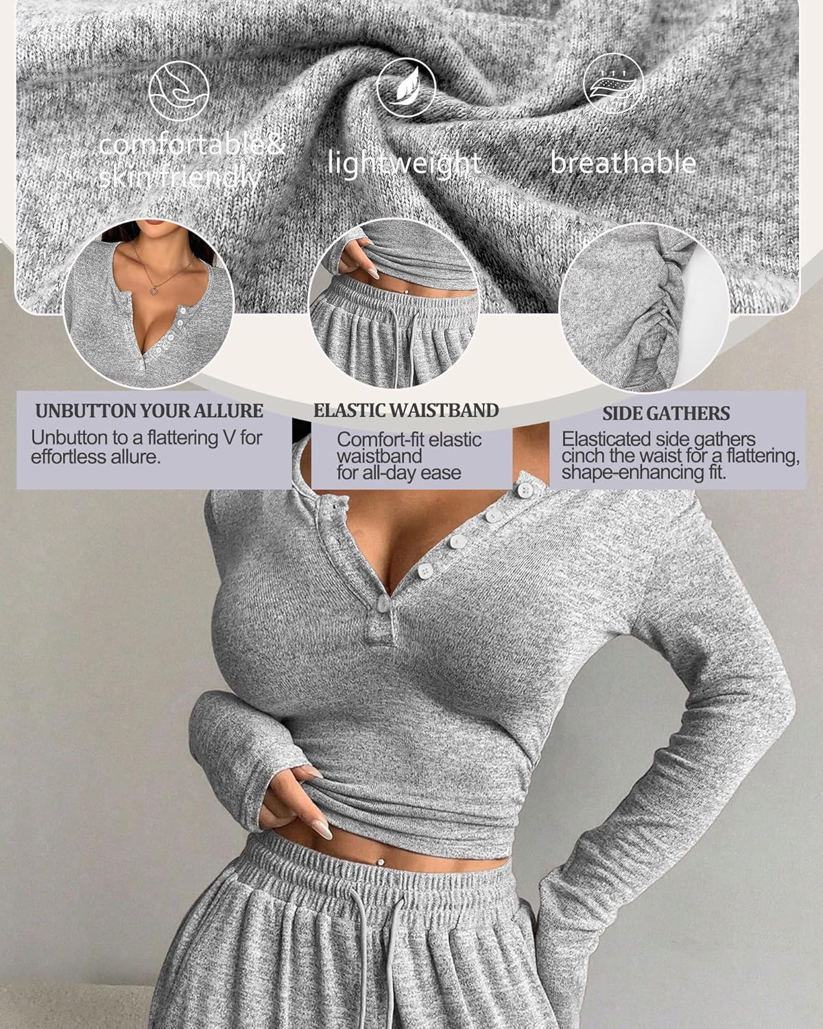 2 Piece Sets for Women Fall Outfits 2025 Trendy Lounge Sets Long Sleeve Top Wide Leg Pants Women's Pant Sets - Image 5