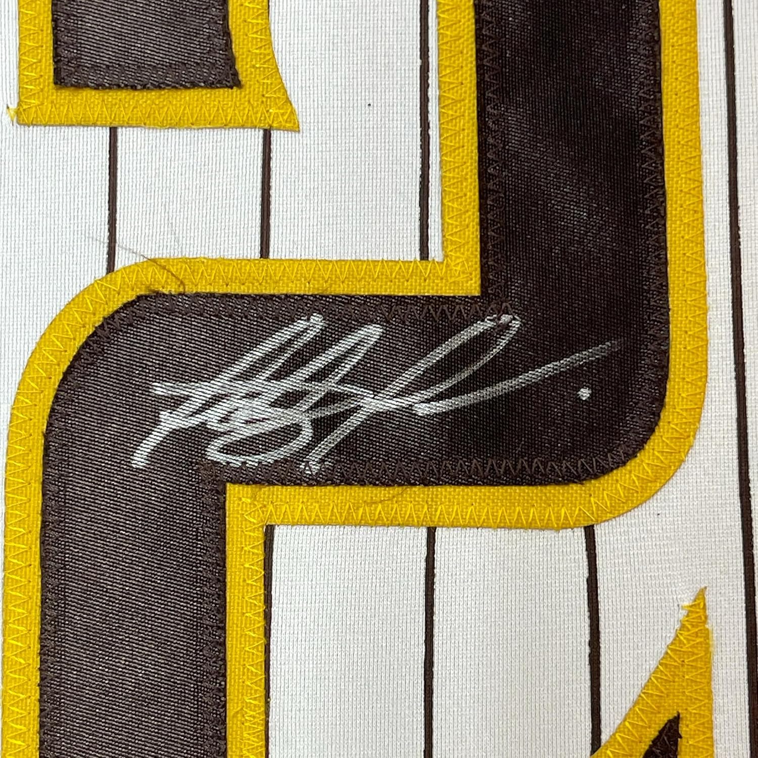 Framed Autographed/Signed Fernando Tatis Jr. 33x42 San Diego Pinstripe Baseball Jersey JSA COA