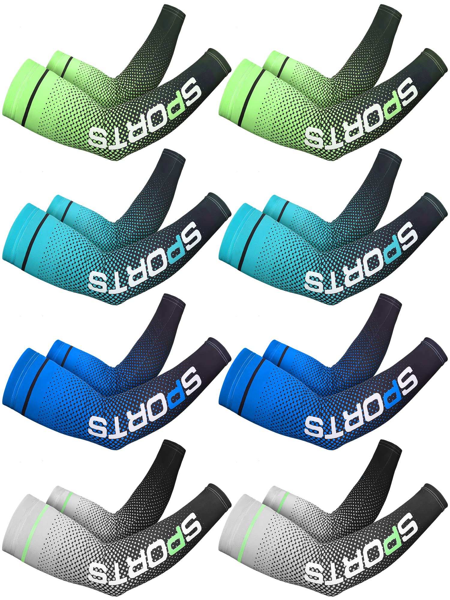 Newcotte 8 Pairs UV Sun Protection Arm Sleeve for Men Women Cooling Sport Sleeve to Cover Arm Ice Silk Compression Cover