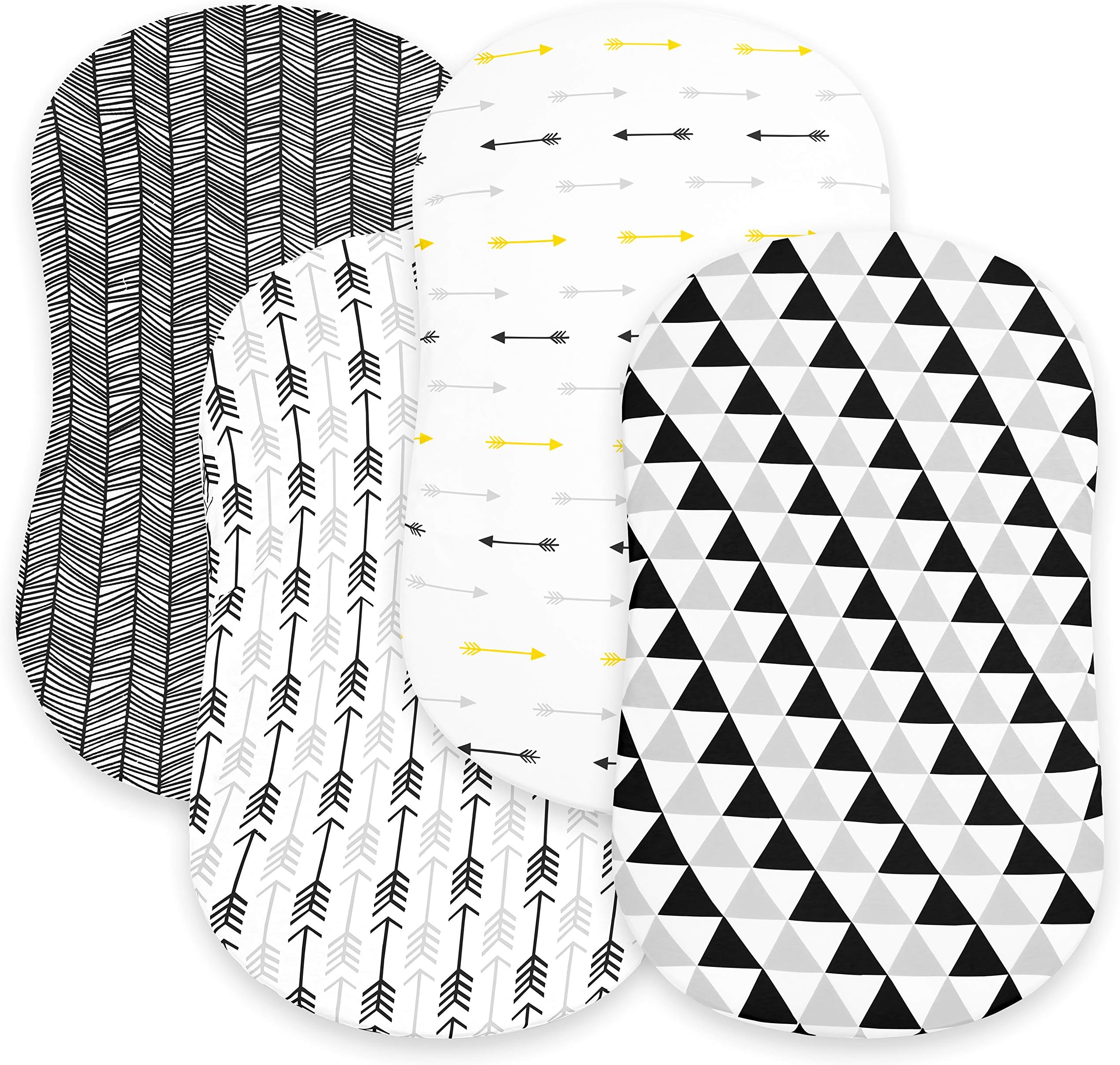BaeBae GoodsBassinet Sheet Set | Black Triangles | Super Soft Jersey Knit Cotton | 3 Pack | 150 GSM