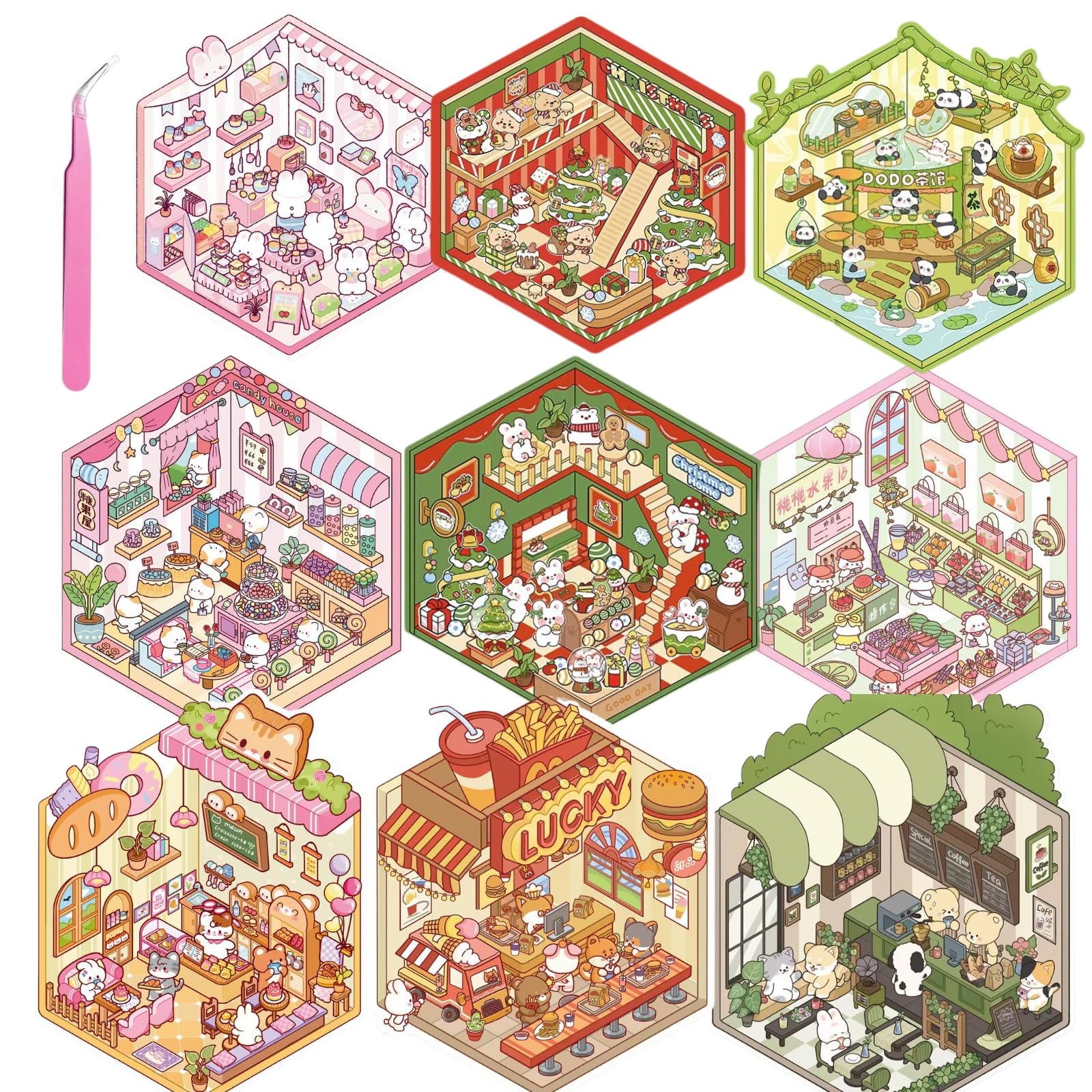3D ハウスステッカー 造景シール 立体 9点セット DIY コラージュ素材 手帳用 可愛い シール パック おしゃれな 趣味向け プレゼント用