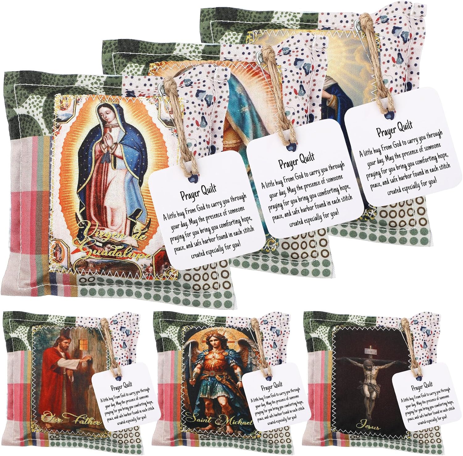 Kathfly Mini Prayer Quilt Pillows with Cross Inside Catholic Prayer Gifts Pocket Squares Pillow Sympathy Christian Scripture Sympathy Gifts for Women Church Easter Basket Stuffers(6,All)