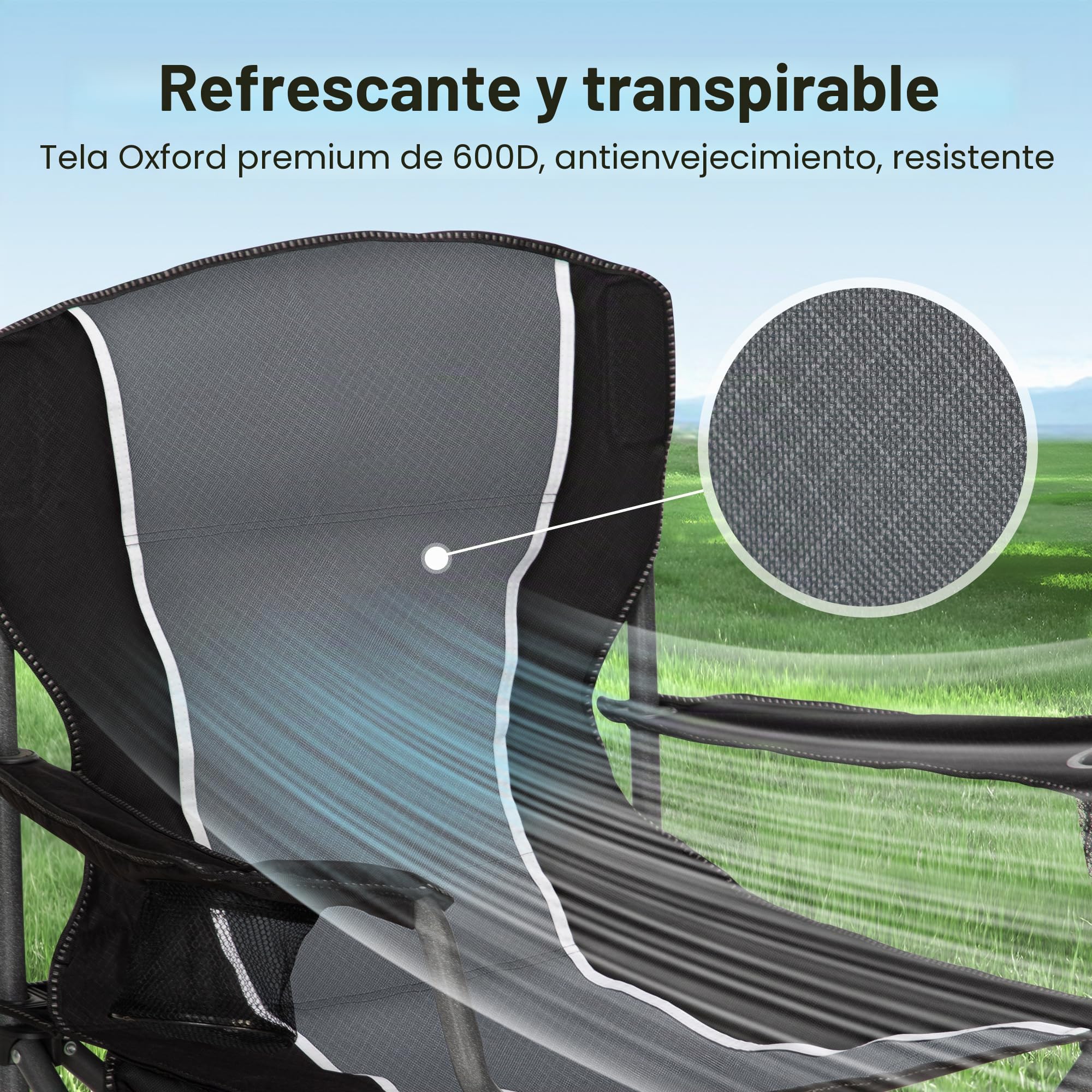HIGH POINT SPORTS Silla de Camping Negro, Silla Camping Plegable Silla Plegable Portátil de Gran Tamaño, Silla Plegable Azul-Gris Resistente al Aire Libre 160KG Silla de Pesca (Negro 2 Piezas)