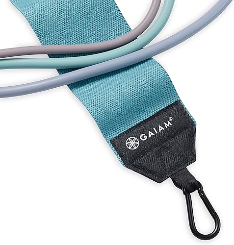 Miniatura 9 de Gaiam Juego de banda para sentadillas y entrenamiento de cadera, banda de resistencia de tela con 3 tubos de resistencia ajustables, equipo de