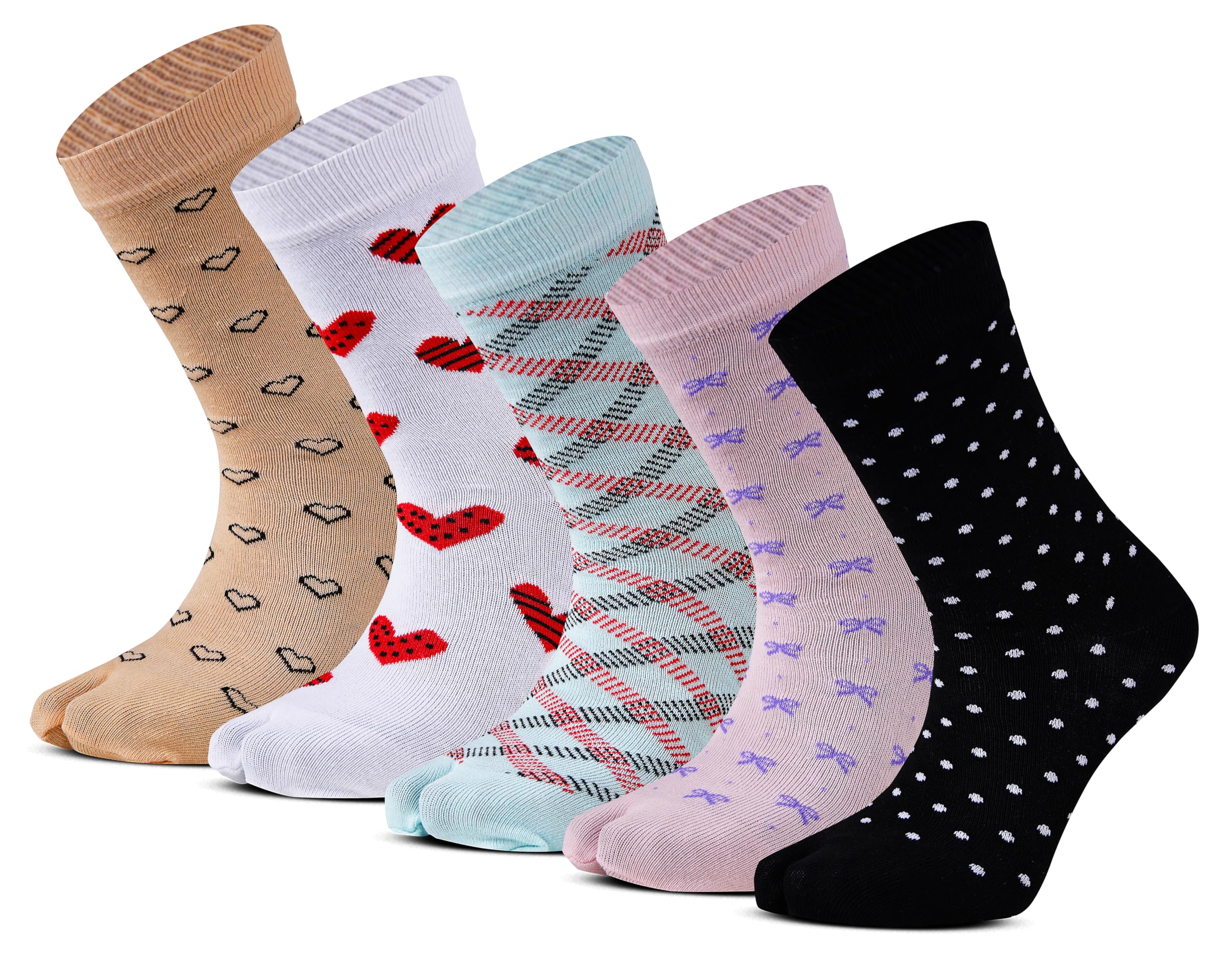 Premium Cotton Calf Length Thumb Socks For Women, Anti-Odour, Soft Elastic Grip, Women Casual/Formal/Gym/Regular Wear Printed Socks, Pack of 5 Pairs, Free Size, Multicolor