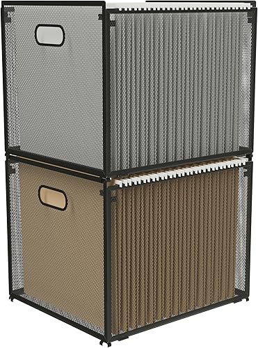 Paquete de 2 cajas colgantes para archivos, organizador apilable de malla con asas, se adapta al tamaño de carta, compatible con Kallax, organizador