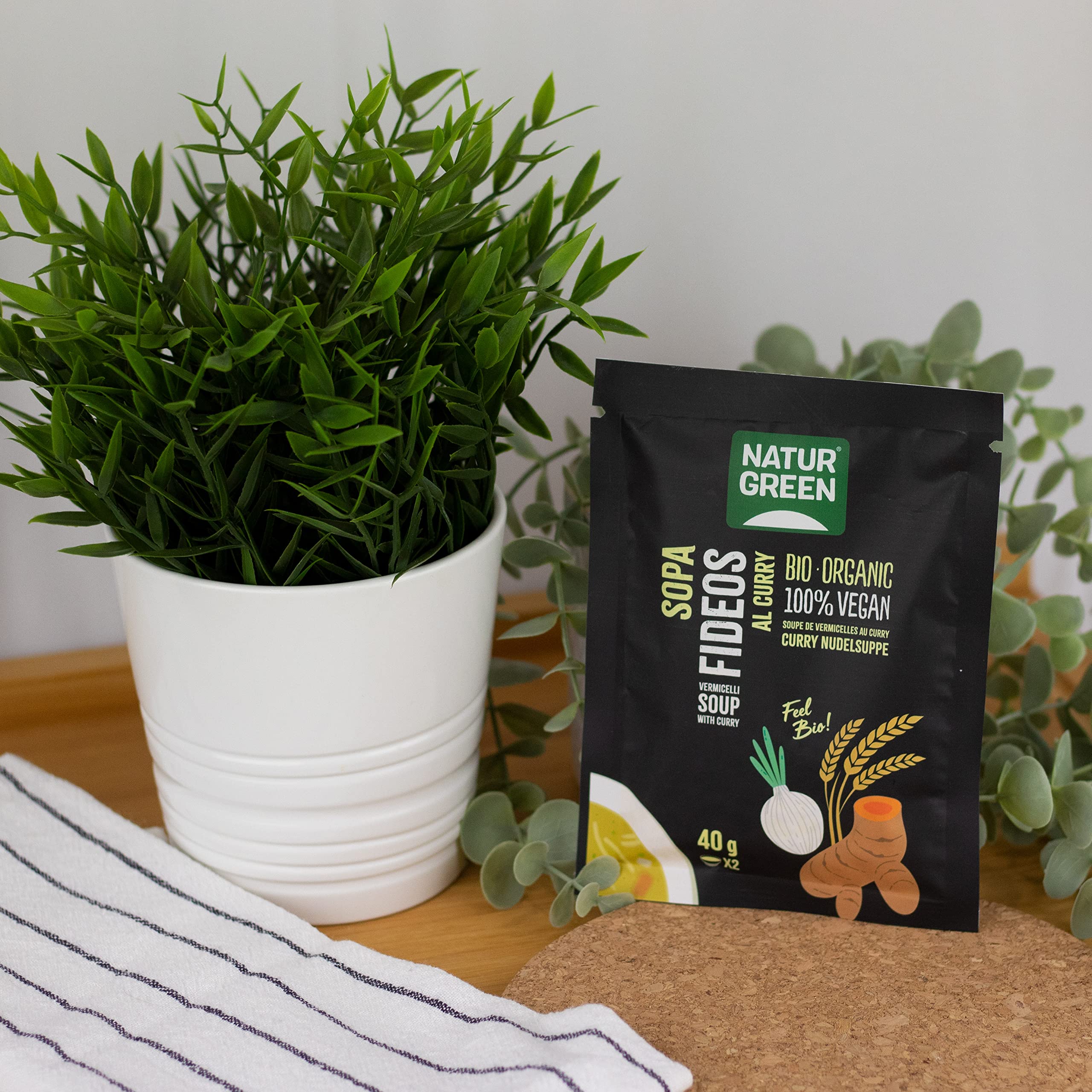 NaturGreen Sopa de Fideos al Curry Bio, Caldo Vegetal, 40 g