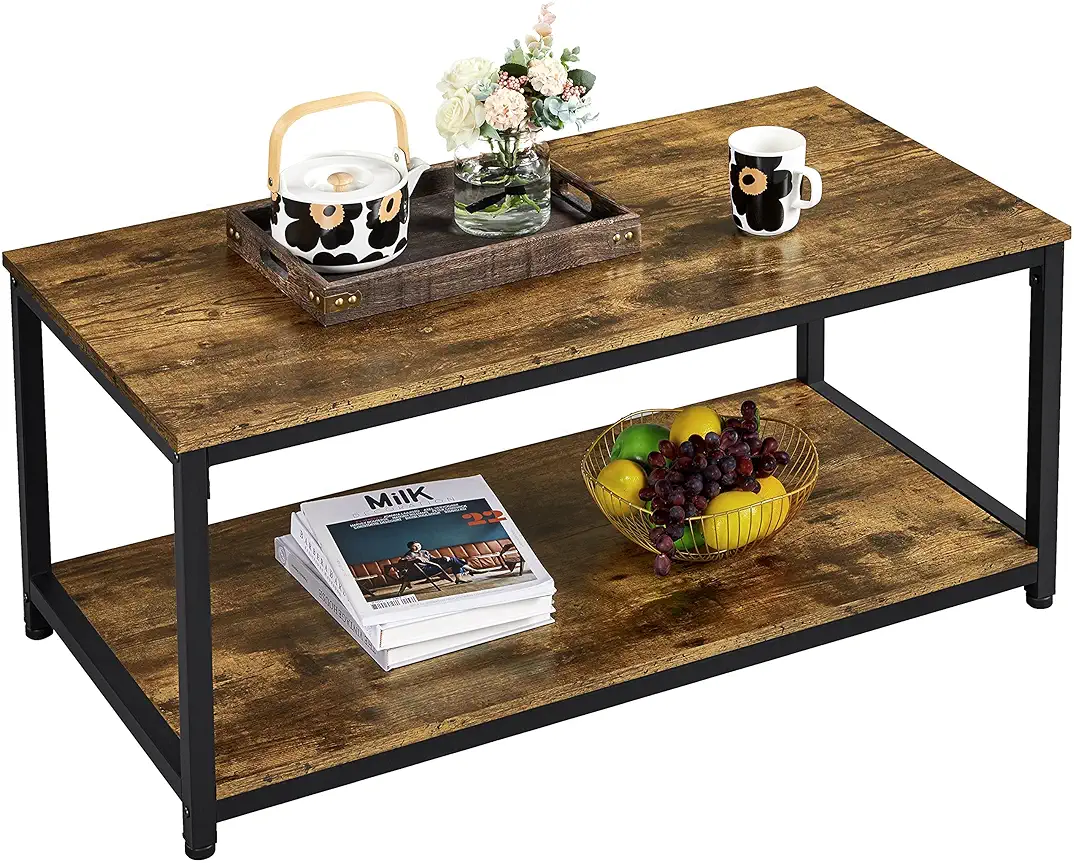 Yaheetech Coffee Table Industrial Side Table Living Room Table with Metal Frame for Home Office, 100x50x45cm