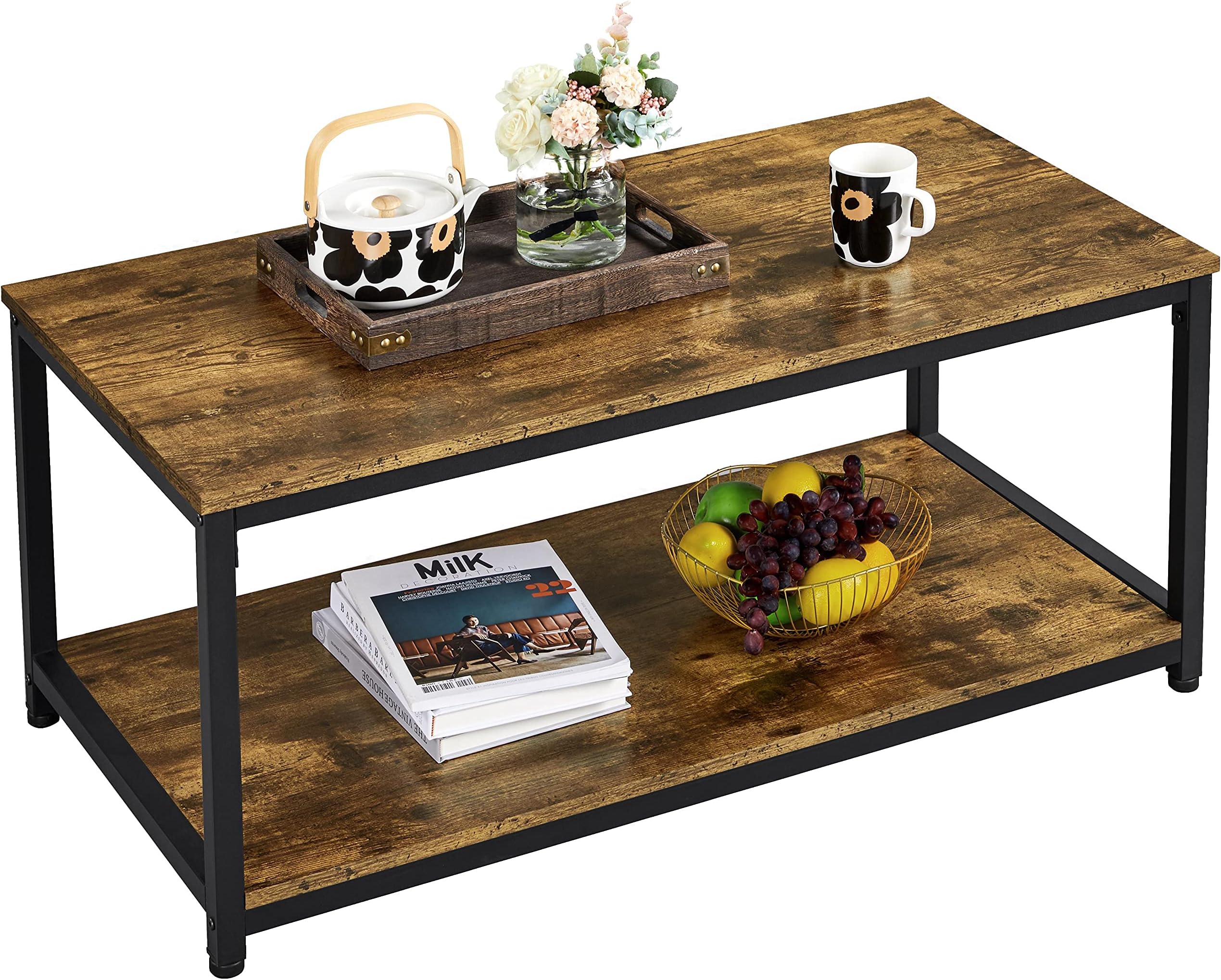 Yaheetech Coffee Table Industrial Side Table Living Room Table with Metal Frame for Home Office, 100x50x45cm