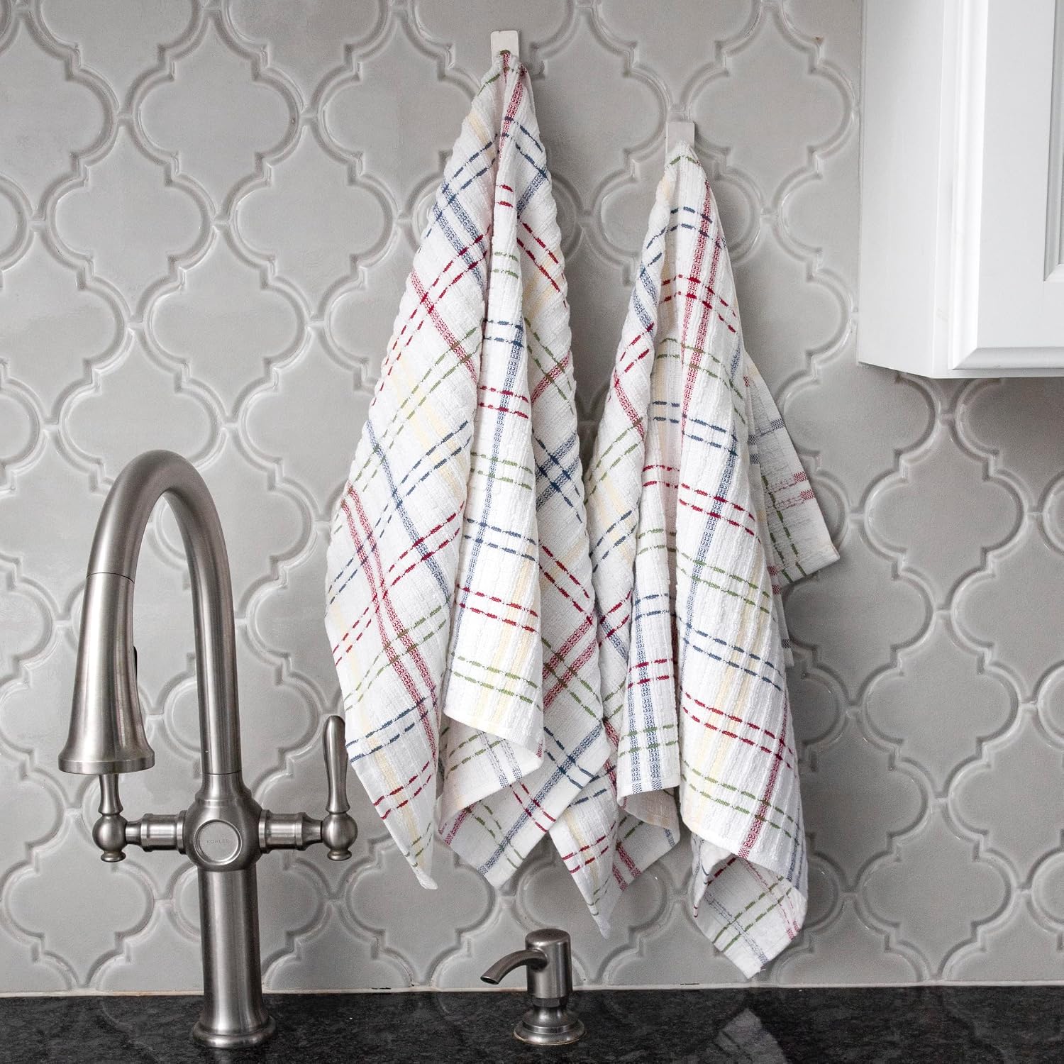 Ritz Royale Collection 100% Combed Terry Cotton, Highly Absorbent, Oversized, Checked Kitchen Towel Set, 28" x 18", 2-Pack, Paprika Red image 5